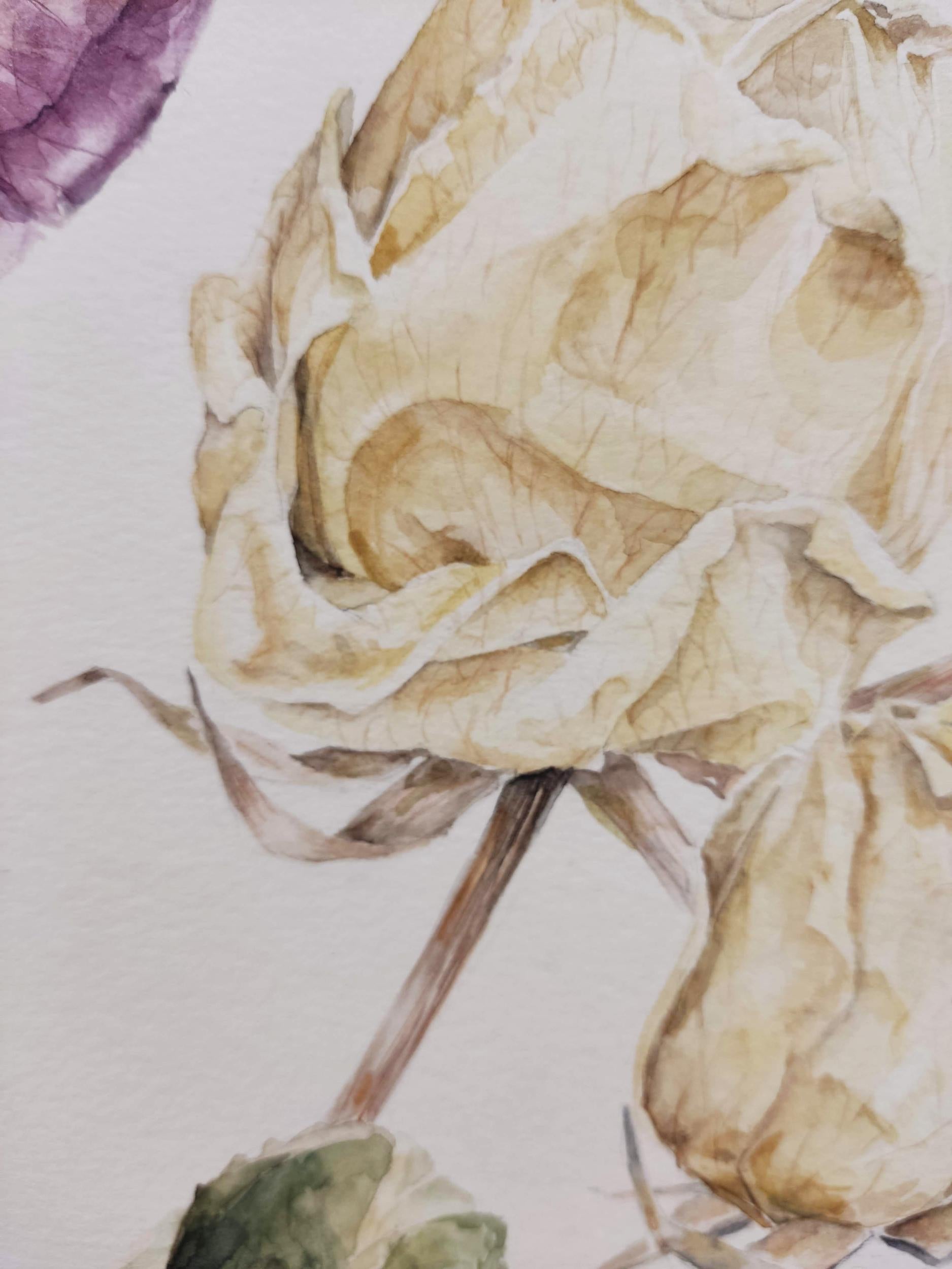 Futile, Pittura ad acquerello originale contemporanea, Rose, Fiori - Art Contemporaneo di Deniz Bayav