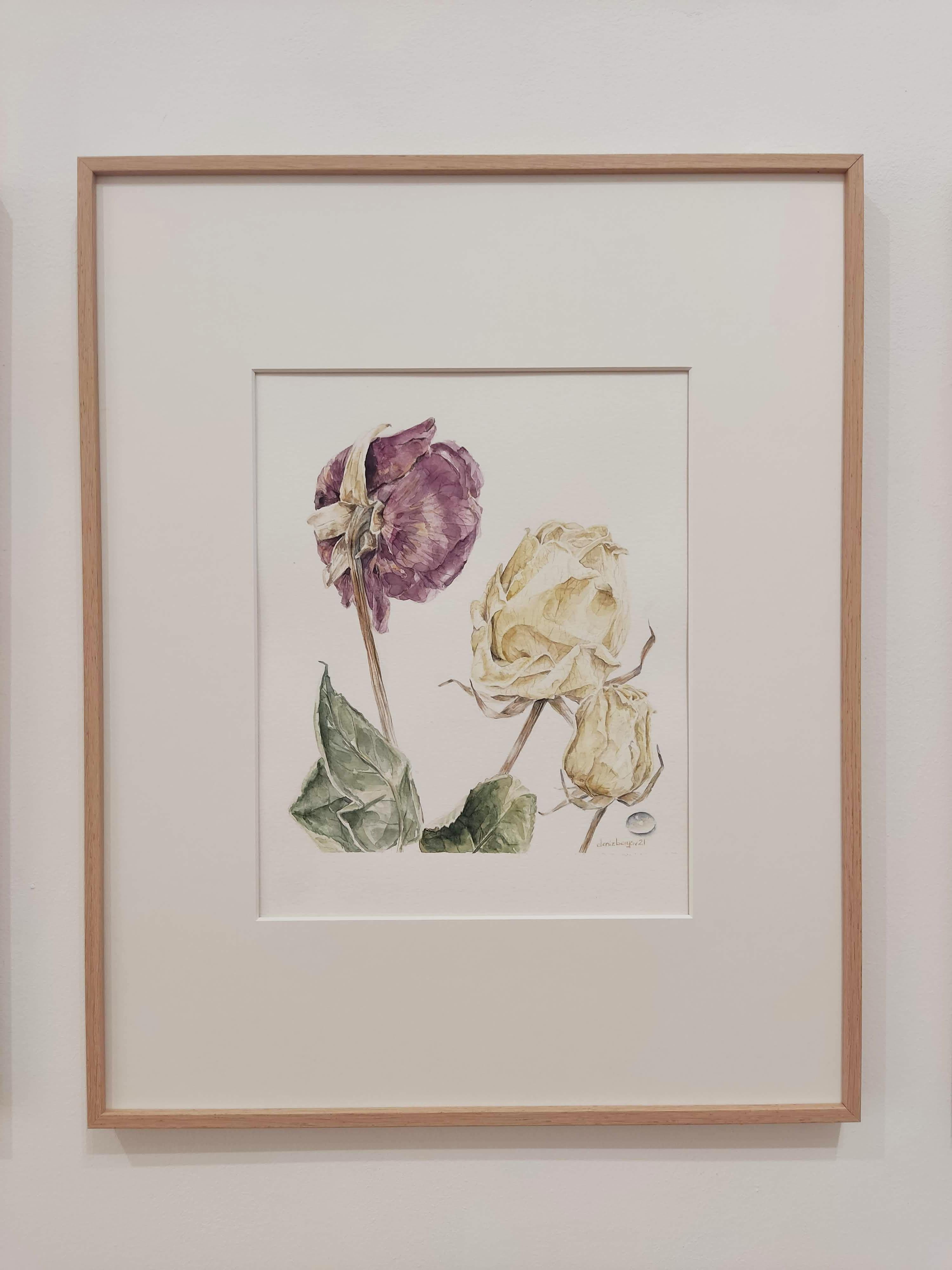 Futile, Pittura ad acquerello originale contemporanea, Rose, Fiori in vendita 1