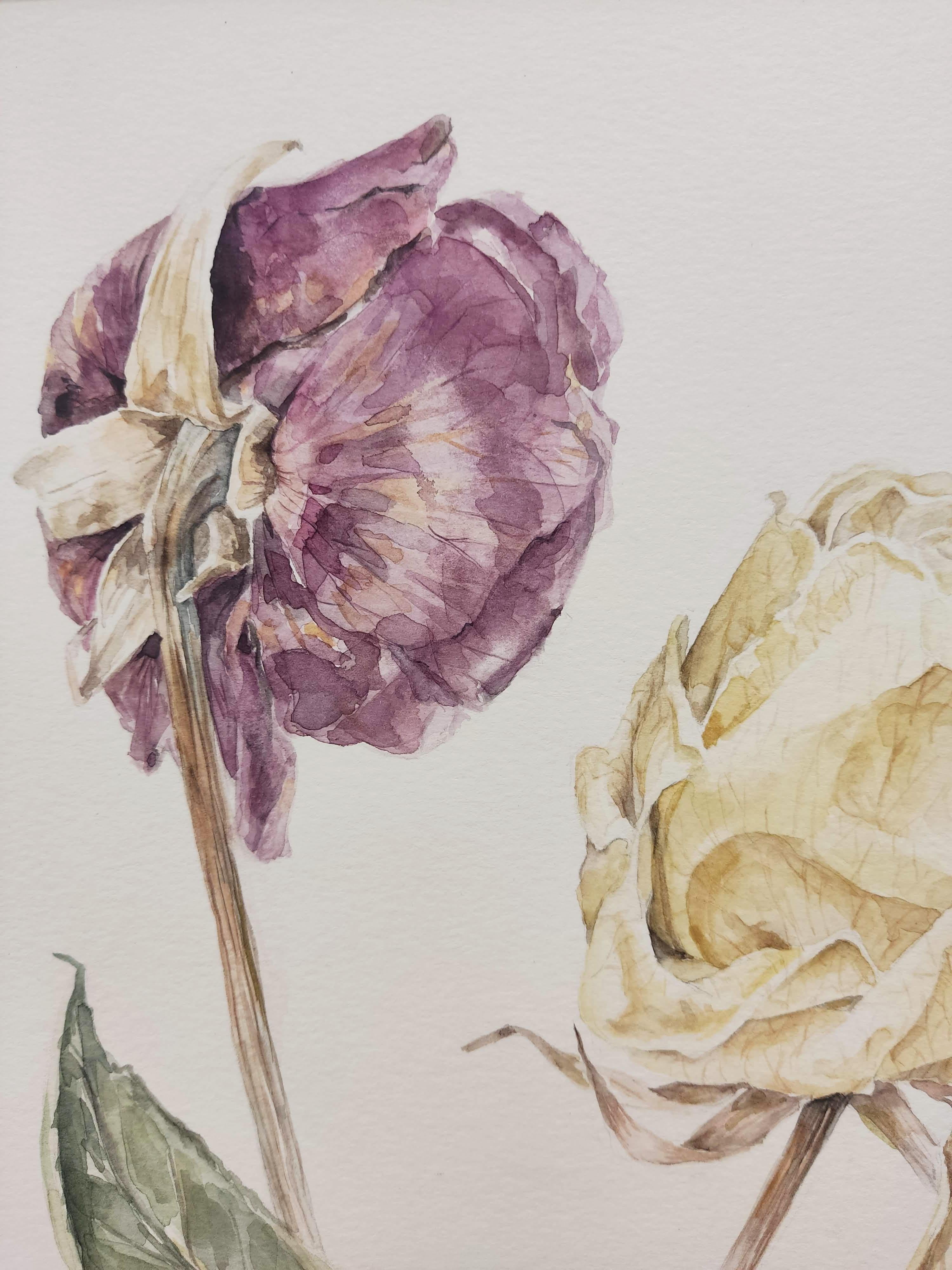 Futile, Pittura ad acquerello originale contemporanea, Rose, Fiori in vendita 2