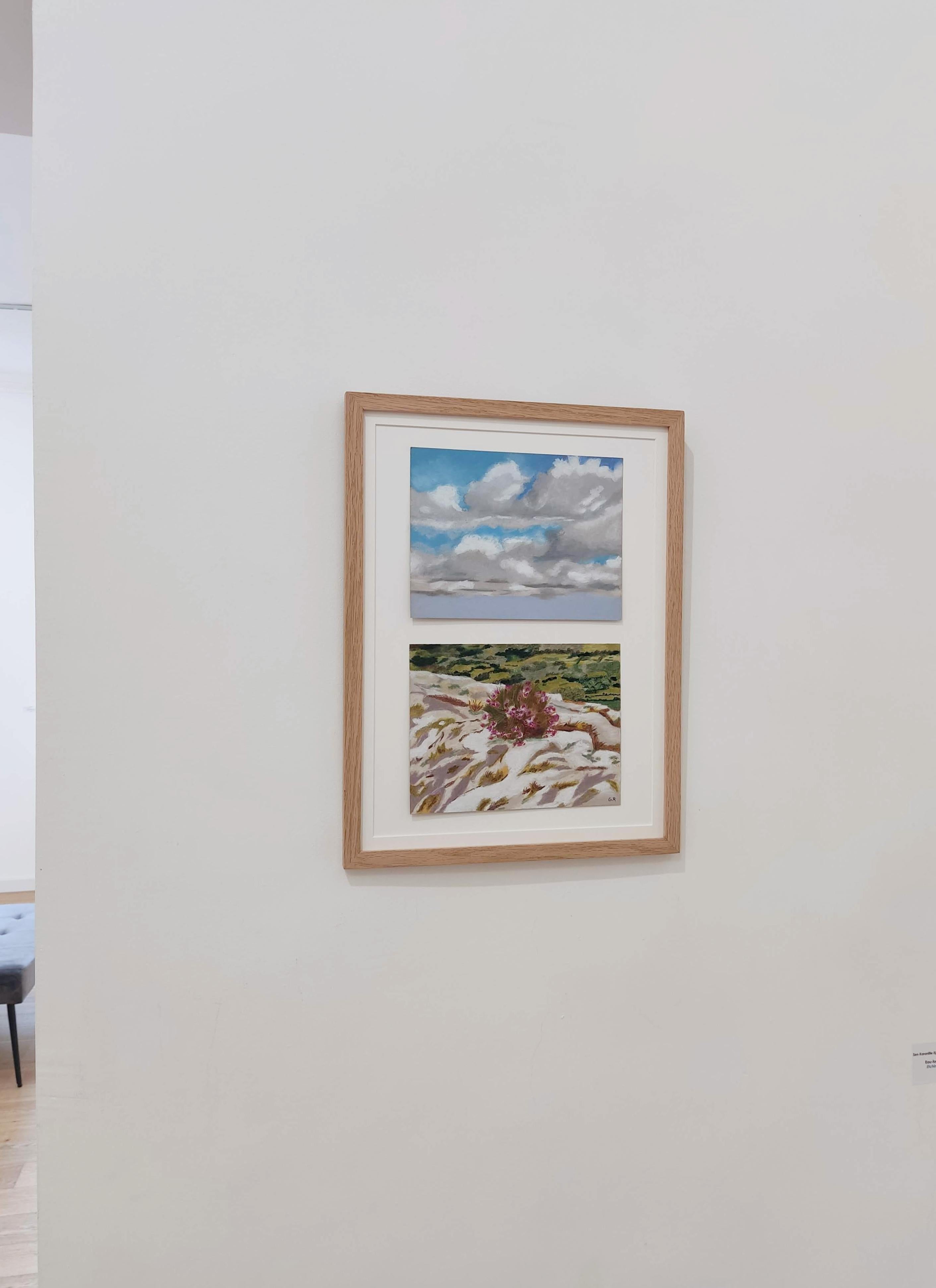 Heather on Rock, Oil Pastel, French Landscape, Sky with Clouds For Sale 3