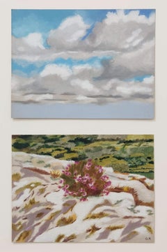 Heather on Rock, Pastel, paysage français, ciel et nuages