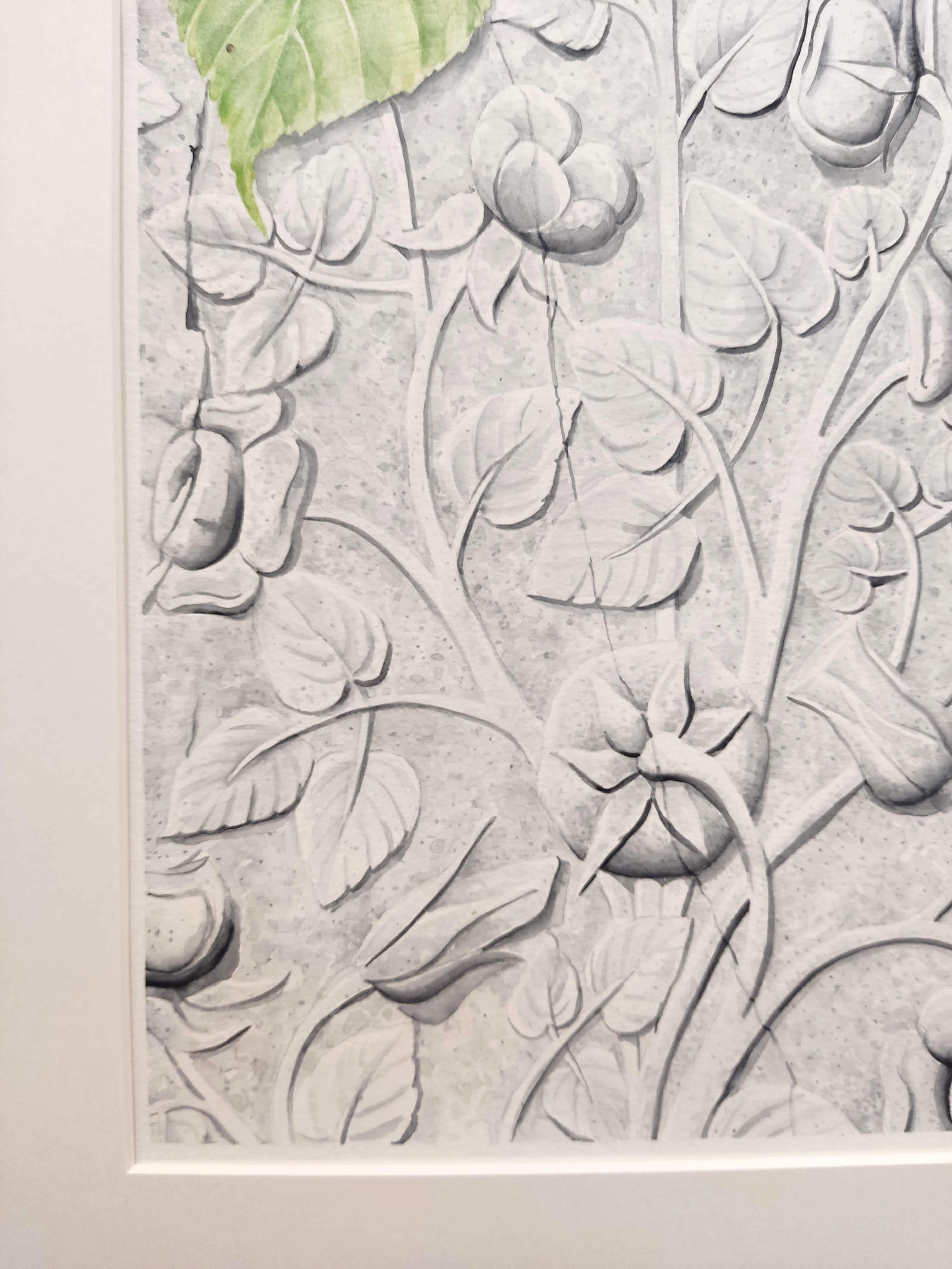 Im_mortelle, Original Contemporary Watercolor Painting, Floral, Bas-relief For Sale 2