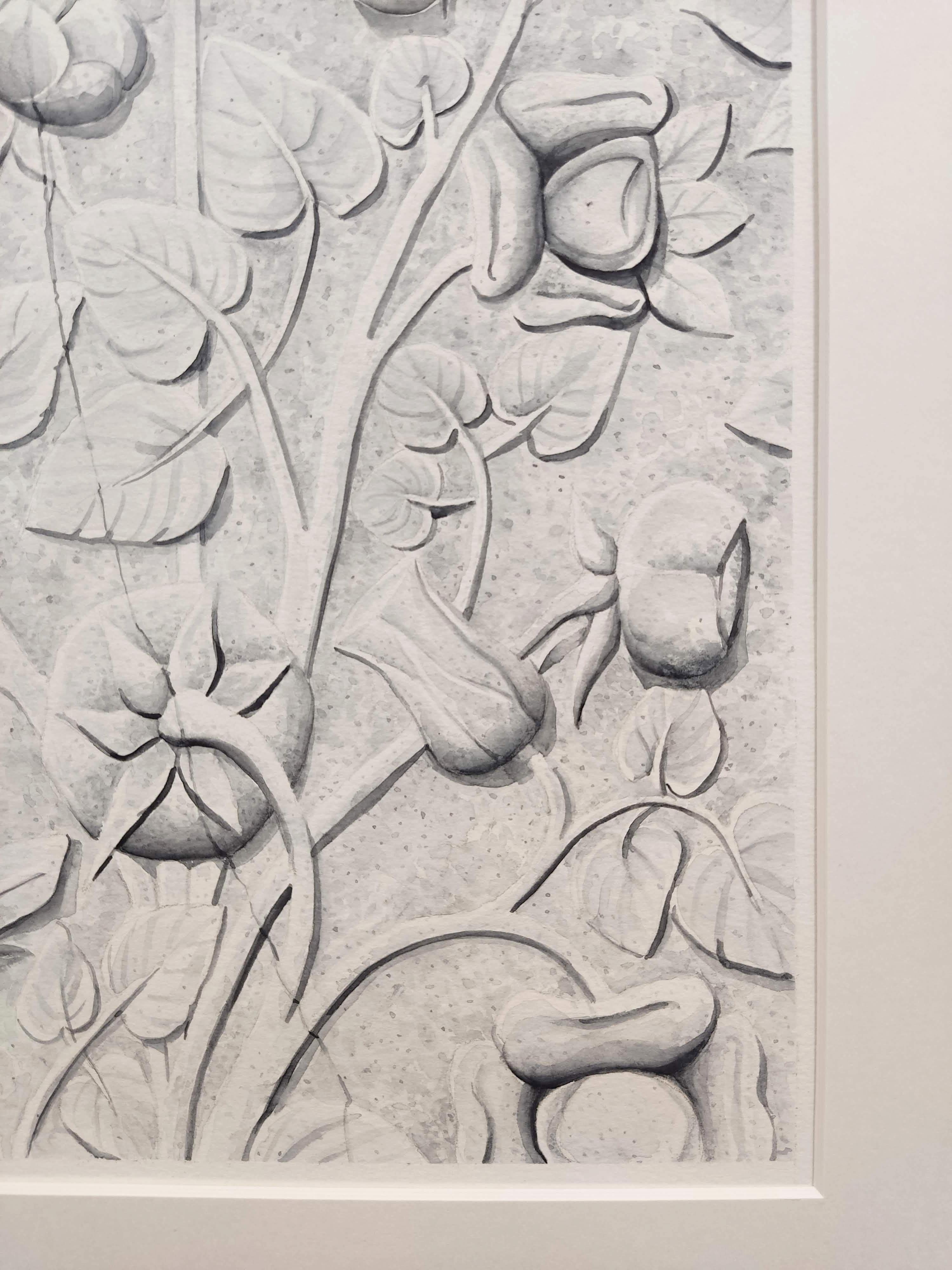 Im_mortelle, Original Contemporary Watercolor Painting, Floral, Bas-relief For Sale 3