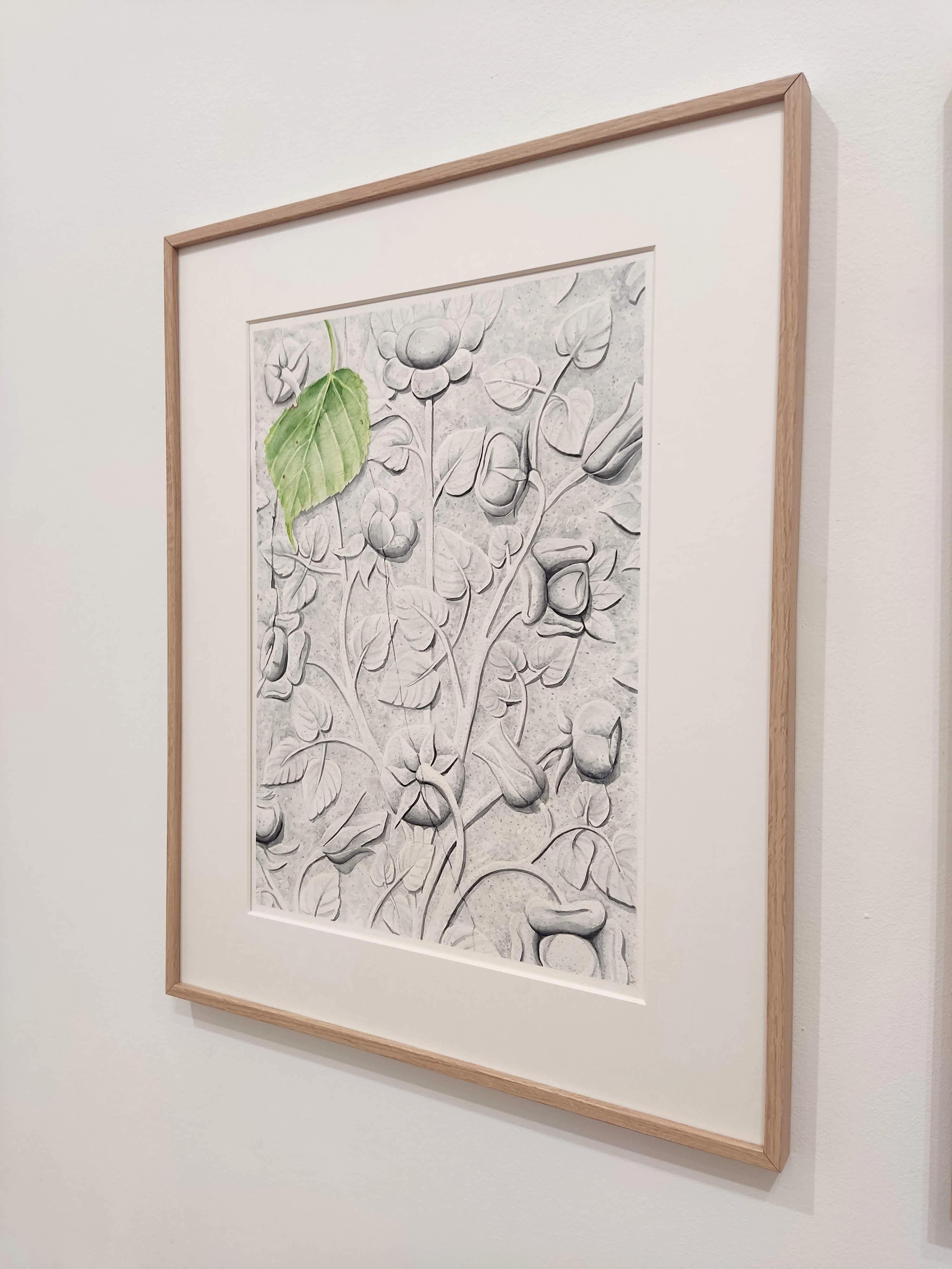 Im_mortelle, Original Contemporary Watercolor Painting, Floral, Bas-relief For Sale 5