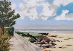 Symphonie, pastel à l'huile original, paysage contemporain, paysage maritime, côte française