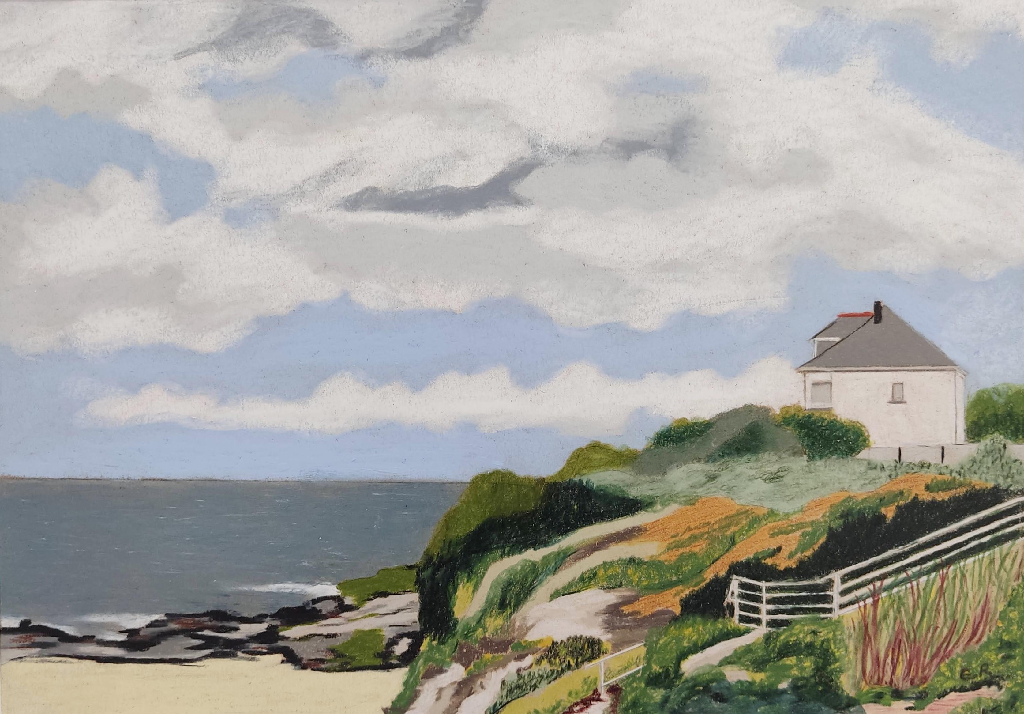 Maison de Congrgoux, Pastel al óleo, Paisaje contemporáneo, Paisaje marino, Costa francesa - Painting de Gabriel Riesnert