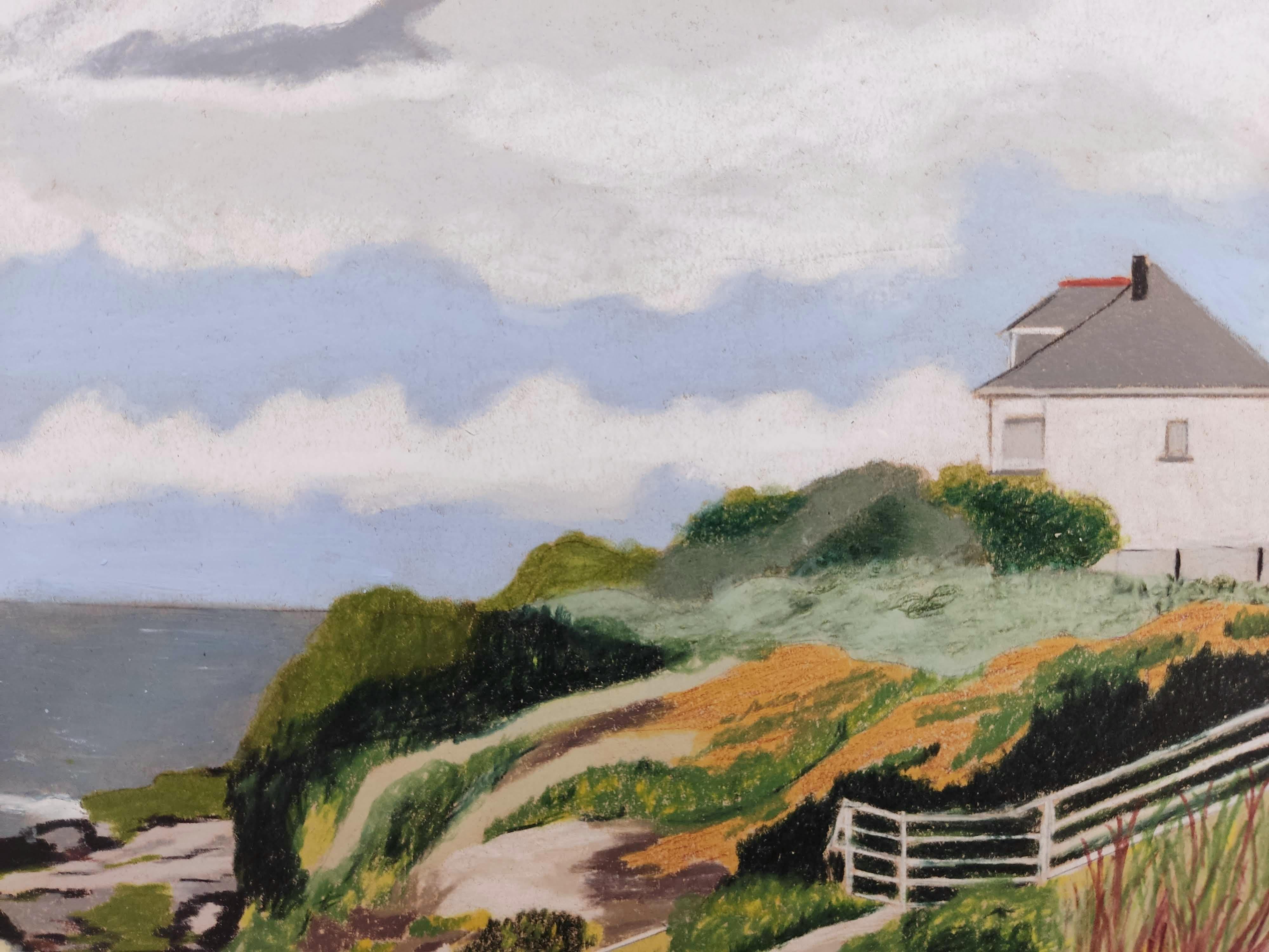 Maison de Congrgoux, Pastel al óleo, Paisaje contemporáneo, Paisaje marino, Costa francesa - Painting Contemporáneo de Gabriel Riesnert