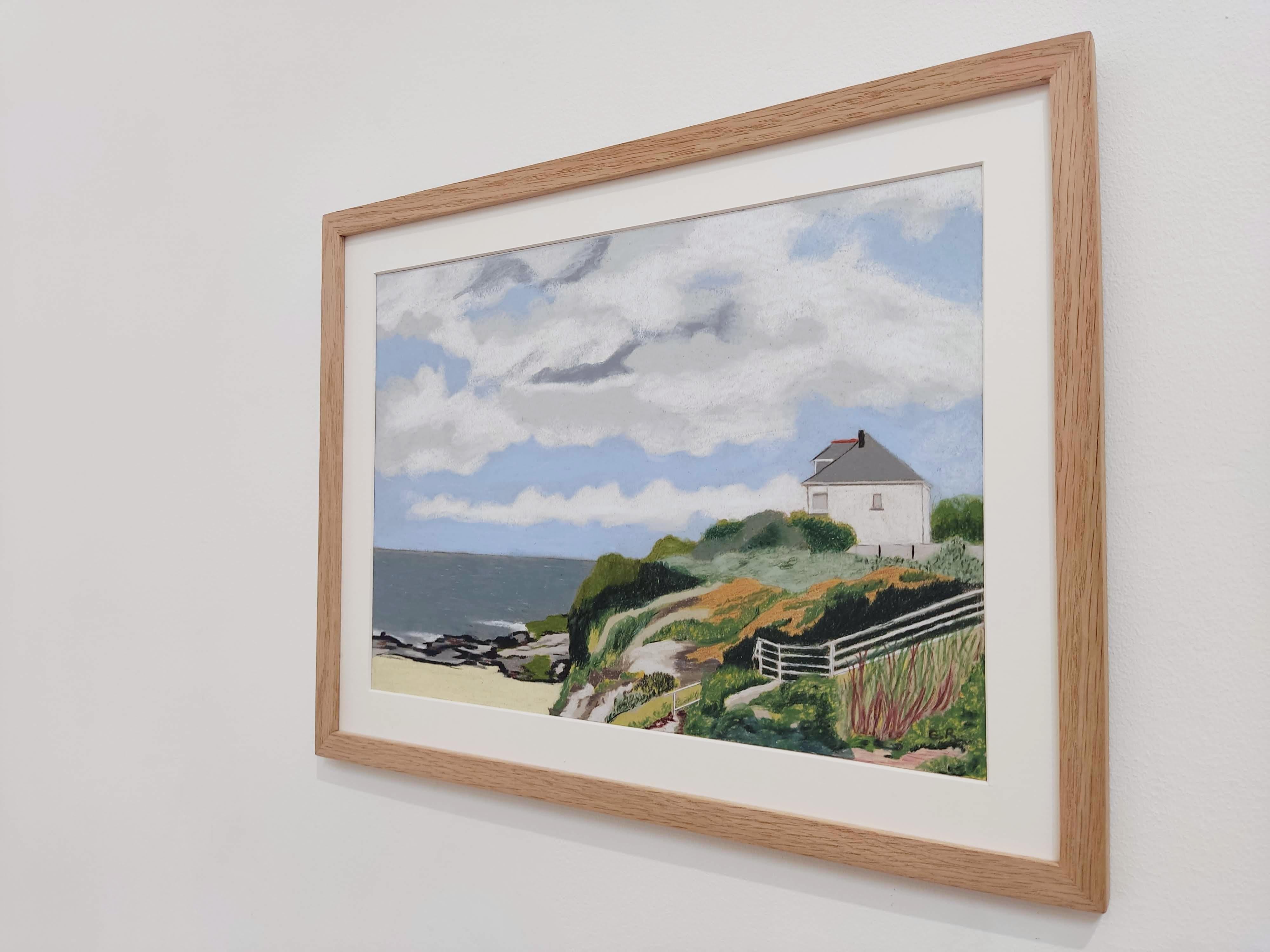 Maison de Congrgoux, Pastel al óleo, Paisaje contemporáneo, Paisaje marino, Costa francesa en venta 1
