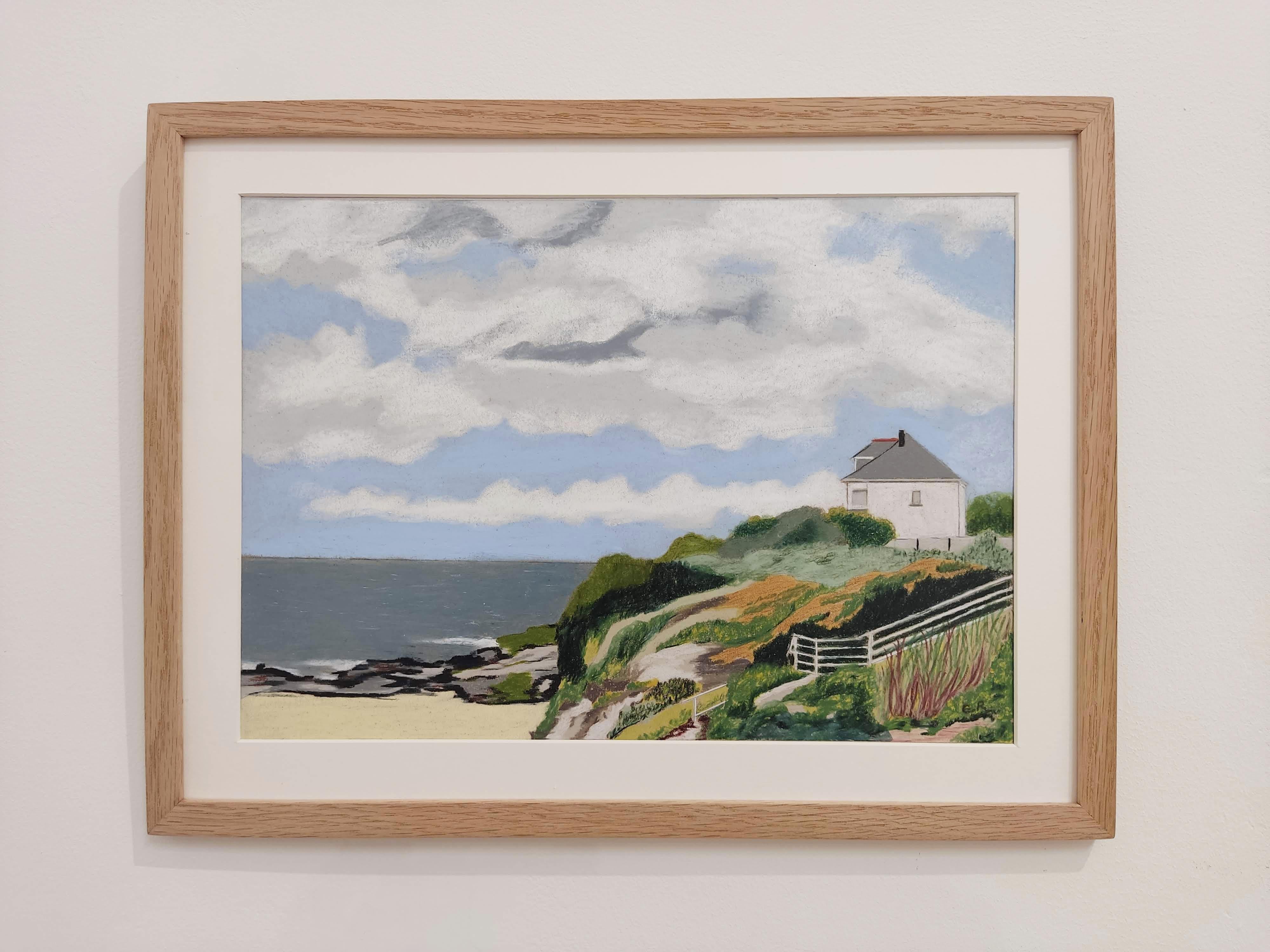 Maison de Congrgoux, Pastel al óleo, Paisaje contemporáneo, Paisaje marino, Costa francesa - Landscape Painting Gris de Gabriel Riesnert