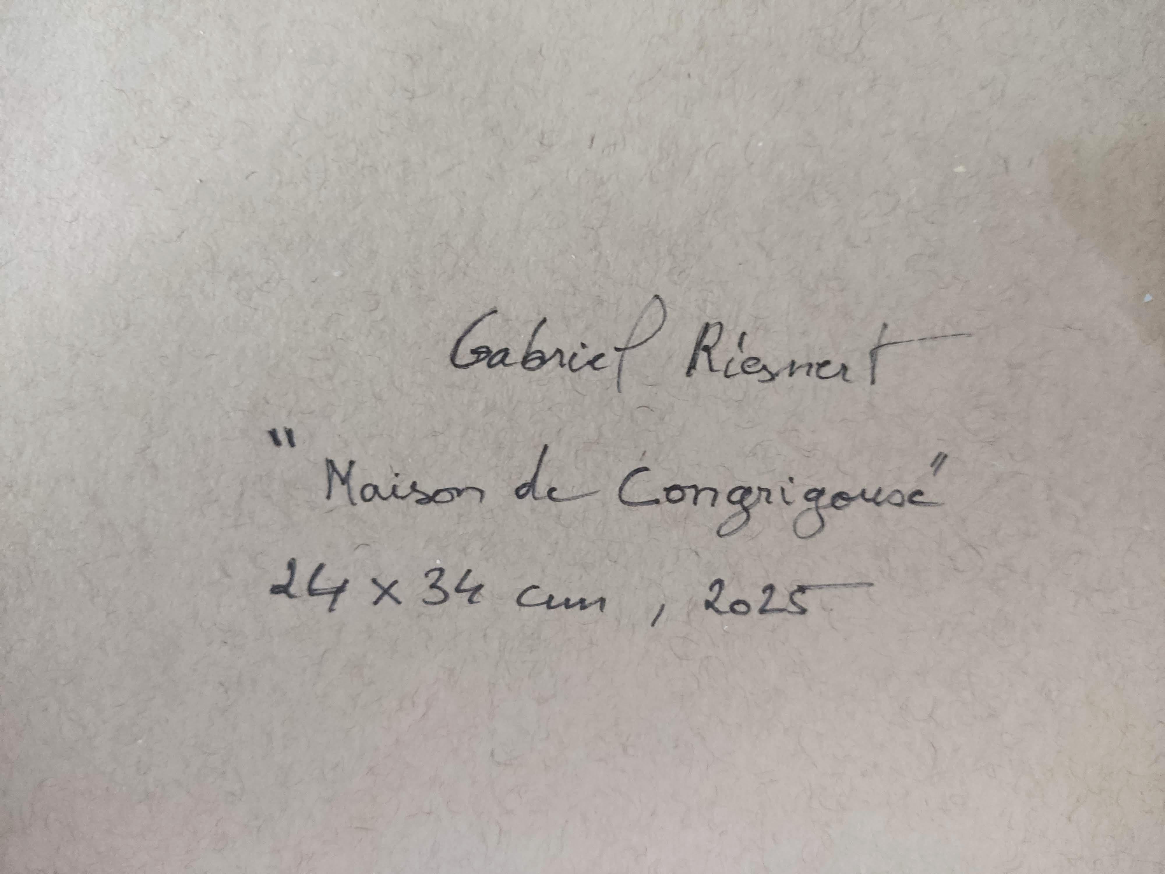 Maison de Congrgoux, Pastel al óleo, Paisaje contemporáneo, Paisaje marino, Costa francesa en venta 3