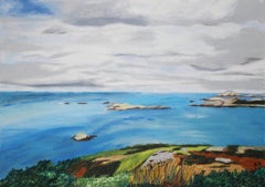 Bleu Océanique, Pastello a olio, Paesaggio marino francese impressionista, Paesaggio