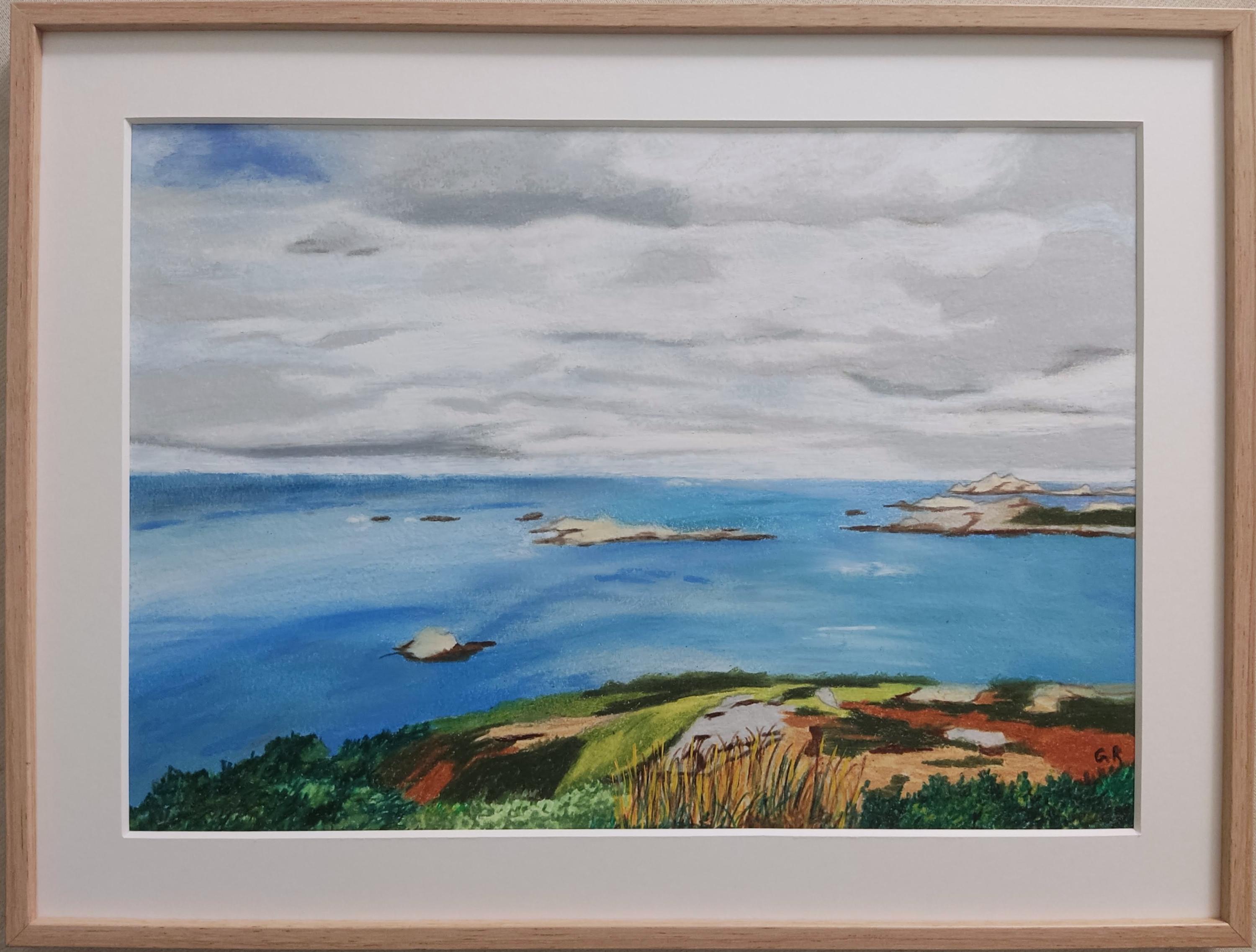 Bleu Océanique, Pastello a olio, Paesaggio marino francese impressionista, Paesaggio in vendita 3