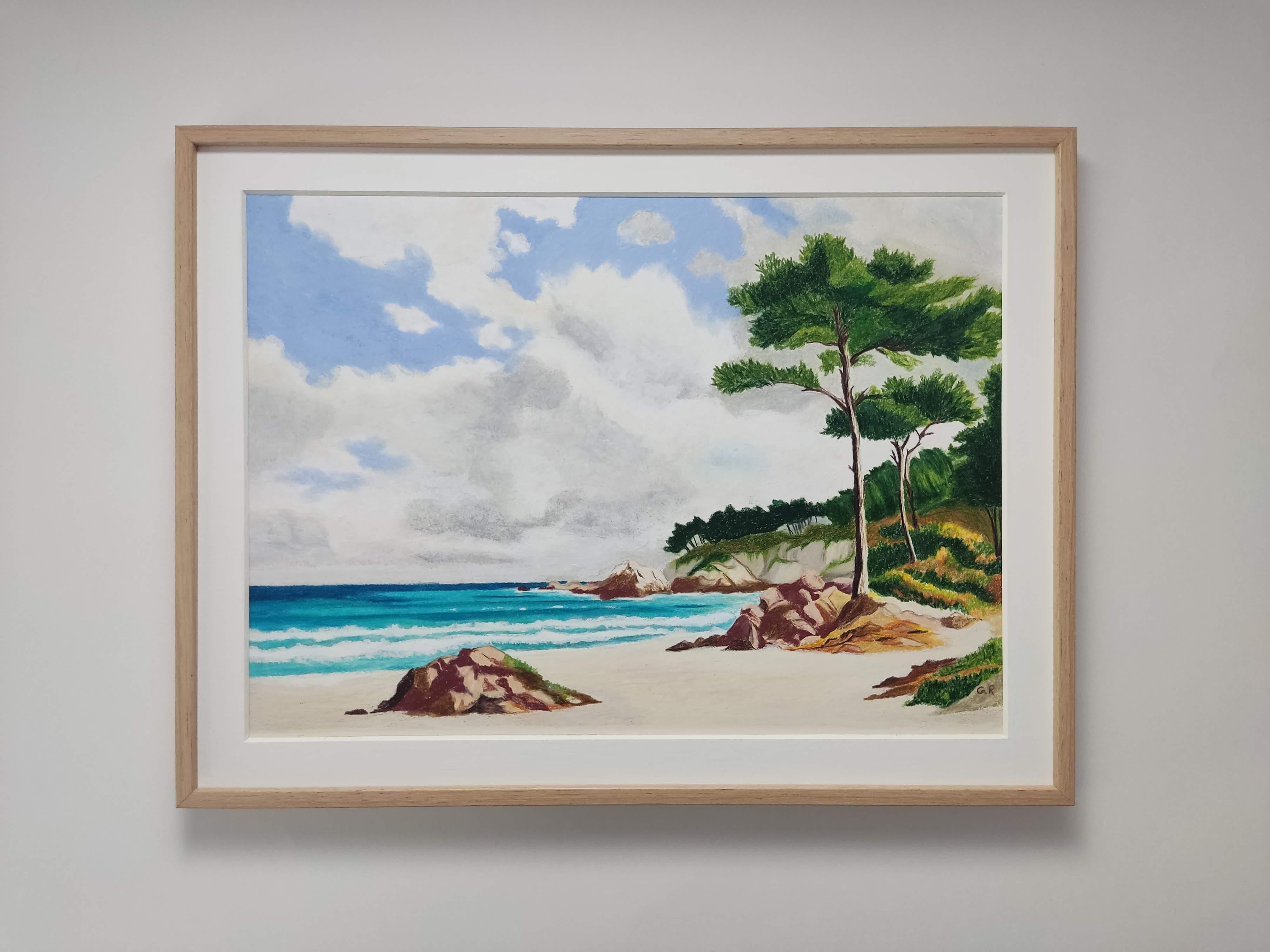 Loin des villes, Pastel al óleo, Costa, Playa, Árboles, Nubes - Painting de Gabriel Riesnert