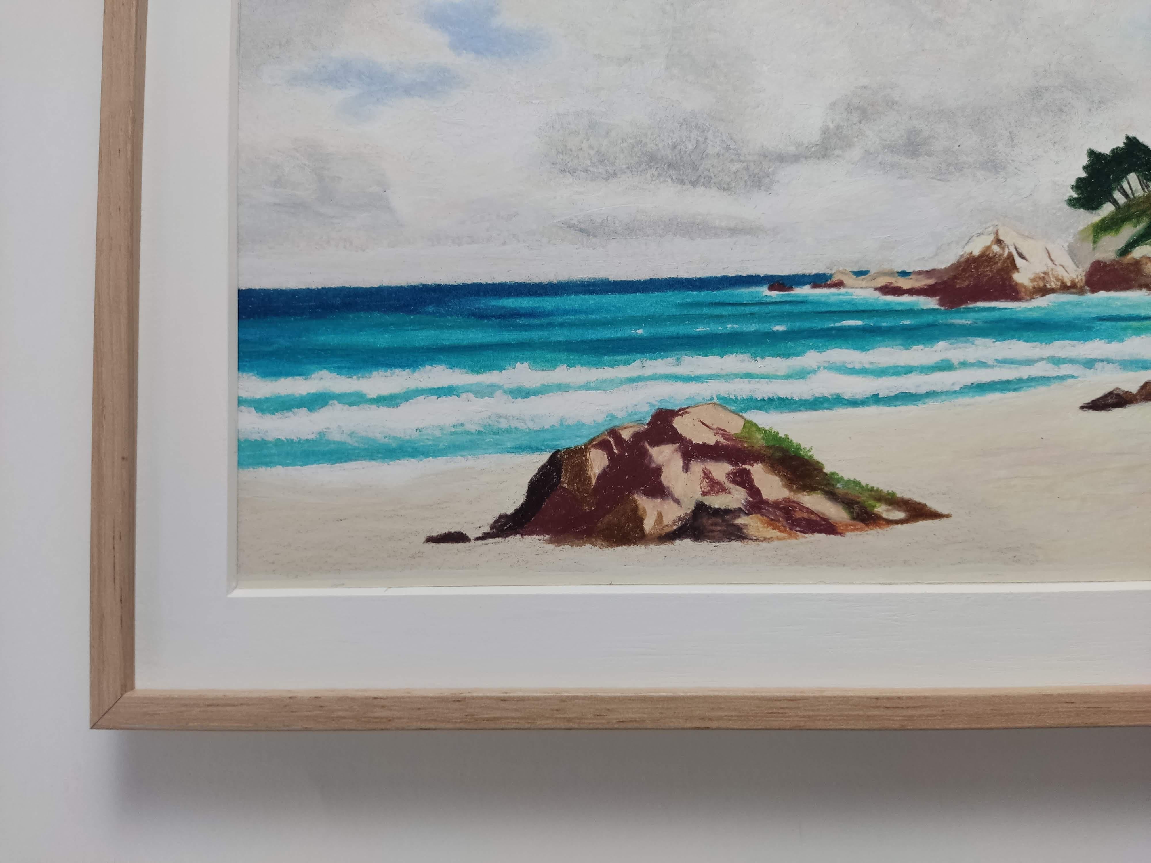 Loin des villes, Pastel al óleo, Costa, Playa, Árboles, Nubes - Landscape Painting Gris de Gabriel Riesnert