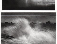 Meeresküstenlandschaft, Original Kohlezeichnung, Minimalistische Meereslandschaft, Wolke, Welle