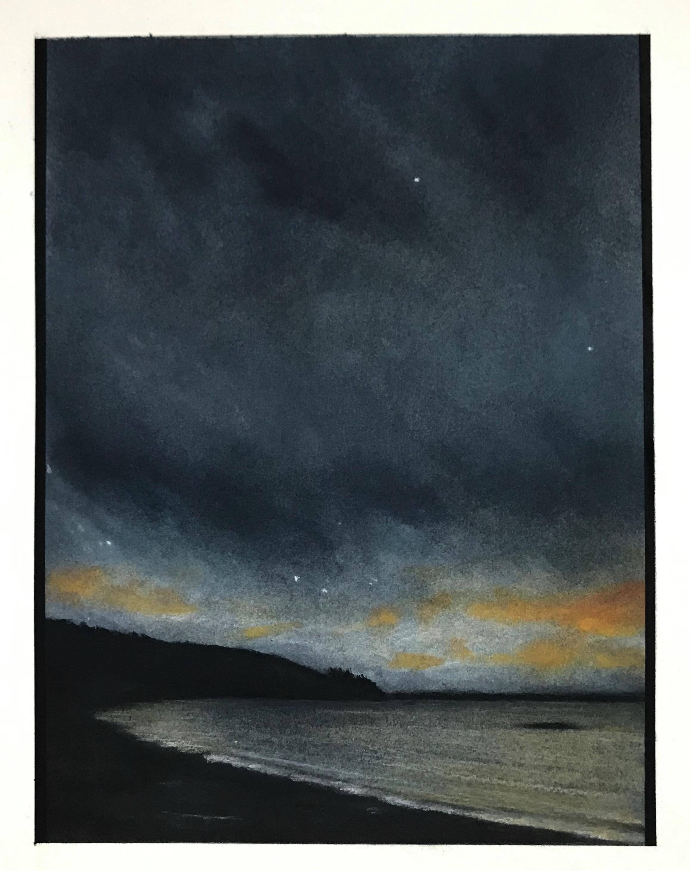 Meer Küstenlandschaft, Original Aquarell, Minimalistische Meereslandschaft, Strand