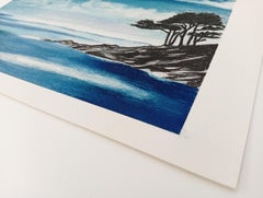 Bleu Nuit, Paesaggio marino notturno, opera originale a pastello e carboncino contemporanea