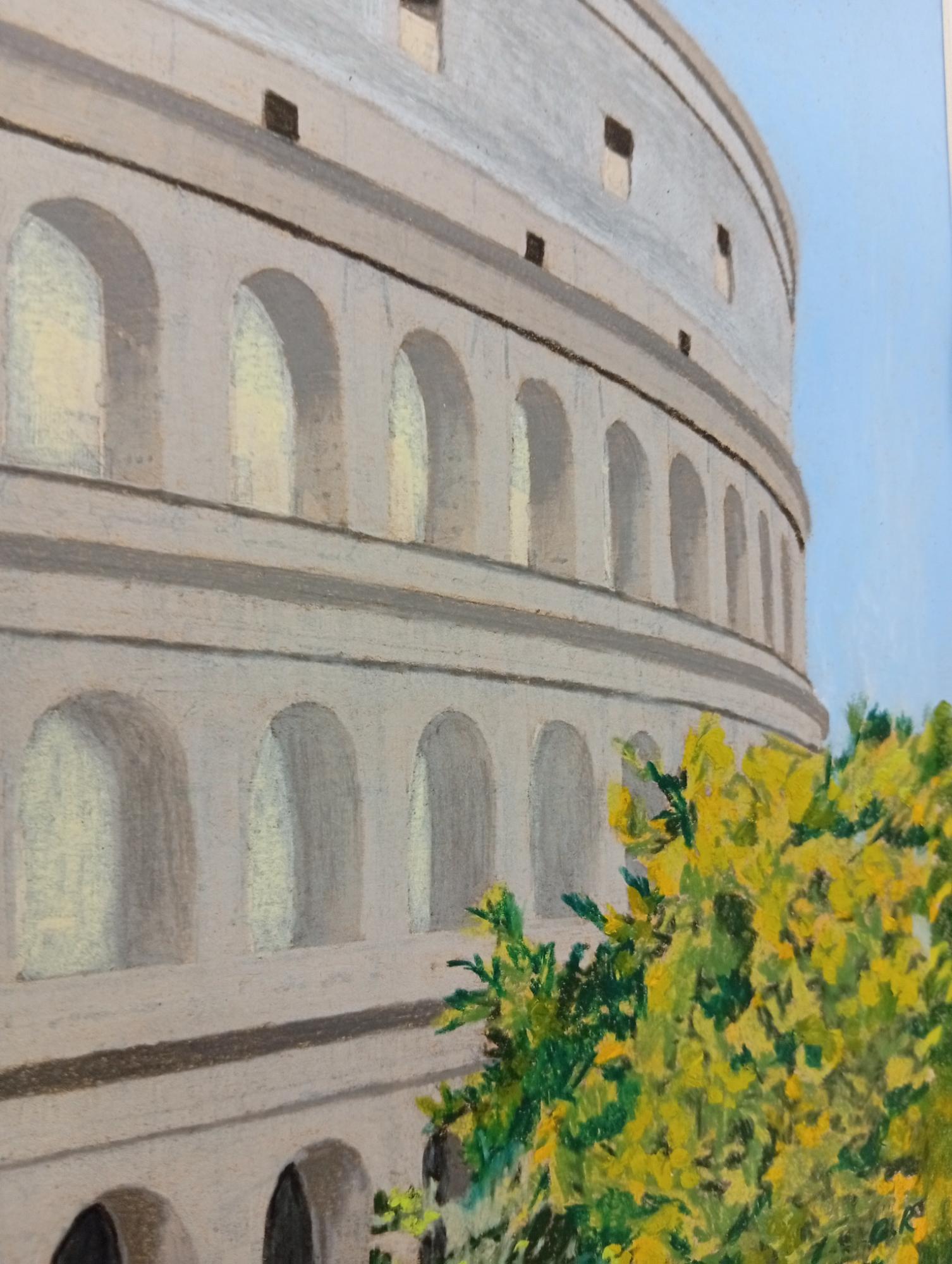 Lieu Commun Colosseo, Pastello a olio, Disegno fotorealistico, Colosseo a Roma - Painting Contemporaneo di Gabriel Riesnert