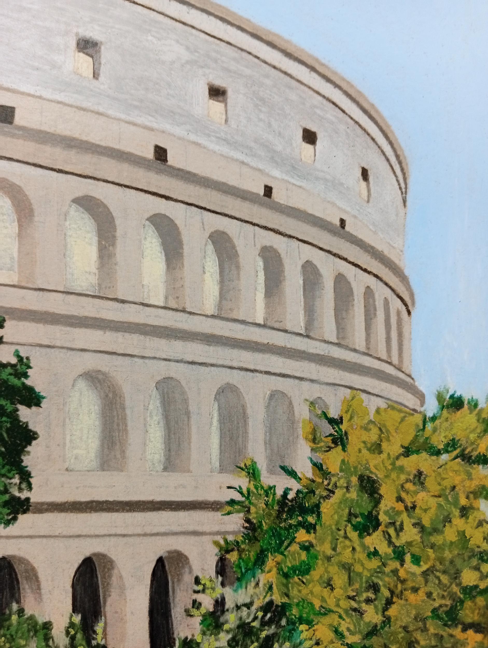 Lieu Commun Colosseo, Pastello a olio, Disegno fotorealistico, Colosseo a Roma - Painting di Gabriel Riesnert