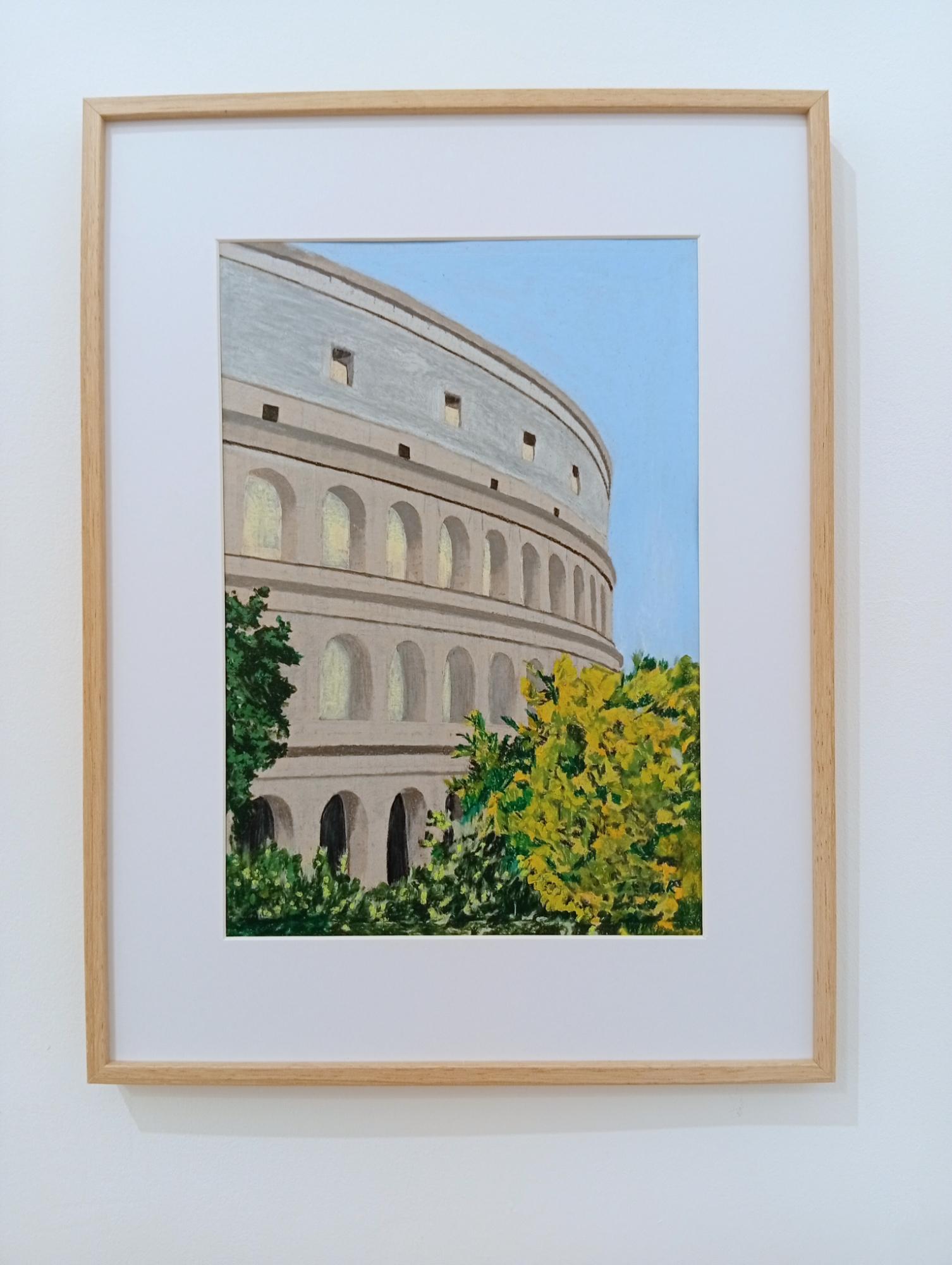 Lieu Commun Colosseo, Pastello a olio, Disegno fotorealistico, Colosseo a Roma - Landscape Painting Grigio di Gabriel Riesnert