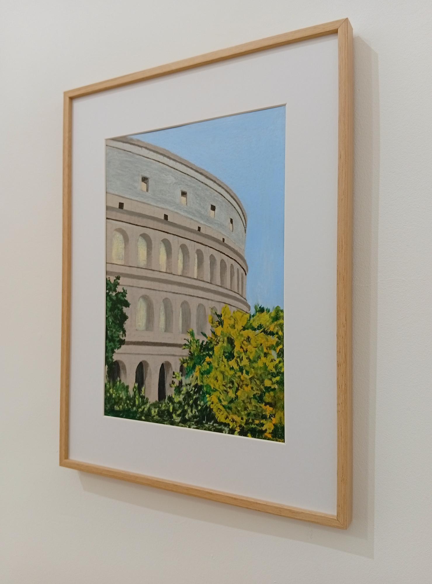 Lieu Commun Colosseo, Pastello a olio, Disegno fotorealistico, Colosseo a Roma in vendita 1