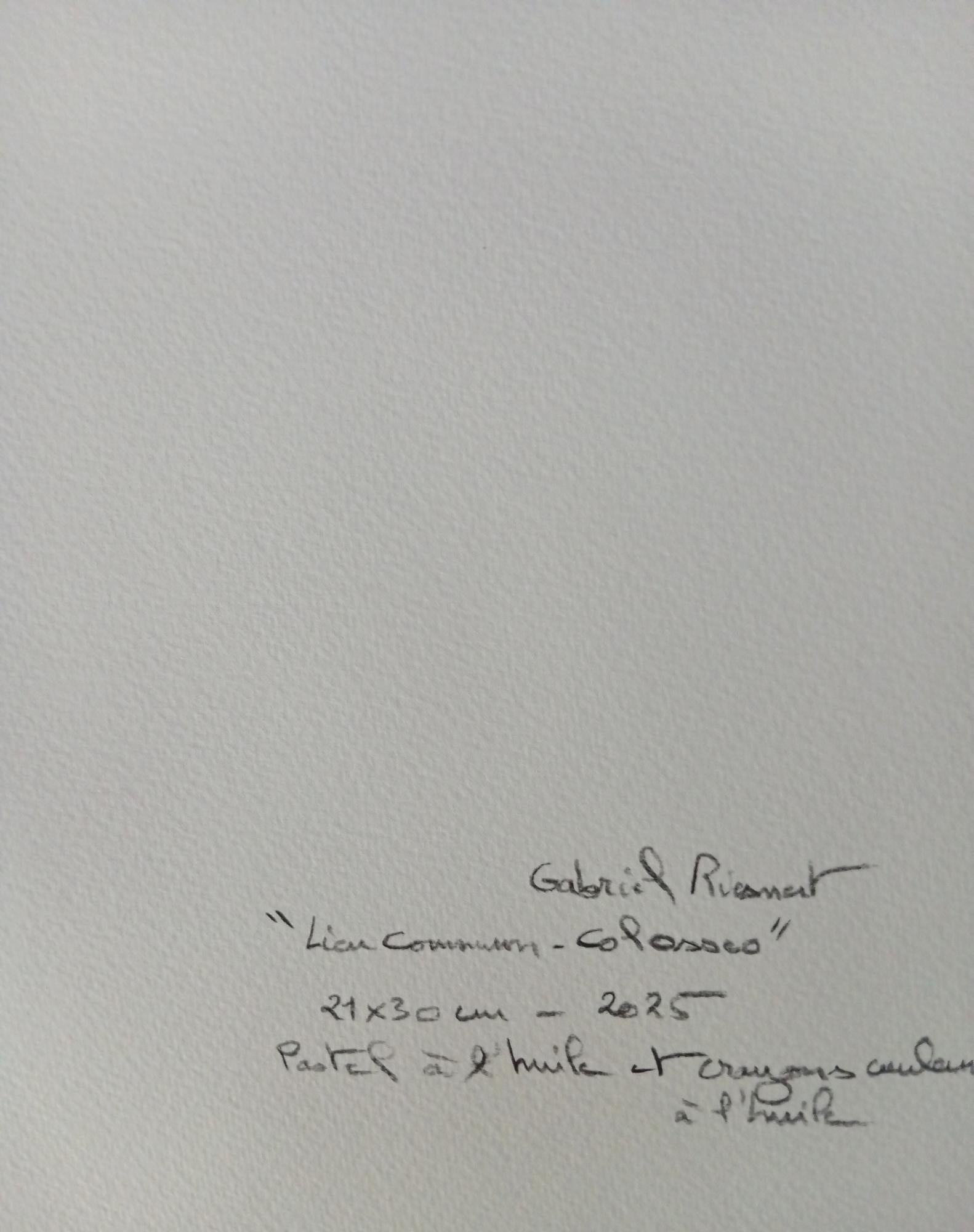 Lieu Commun Colosseo, Pastello a olio, Disegno fotorealistico, Colosseo a Roma in vendita 4