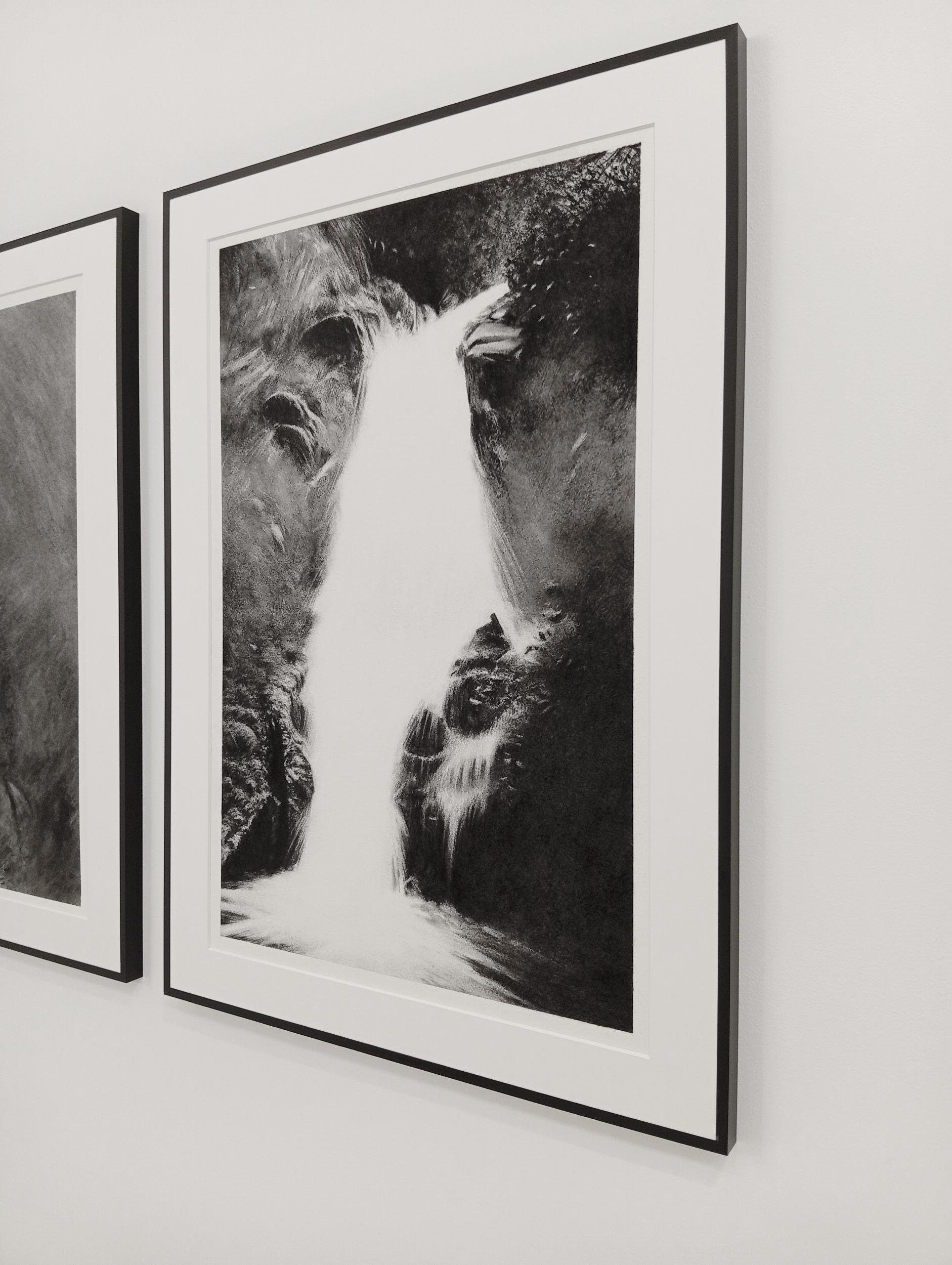 Point de Chute, Dibujo al Carbón, Paisaje Abstracto Contemporáneo, Cascada - Abstract Drawing Negro de Fabien Granet