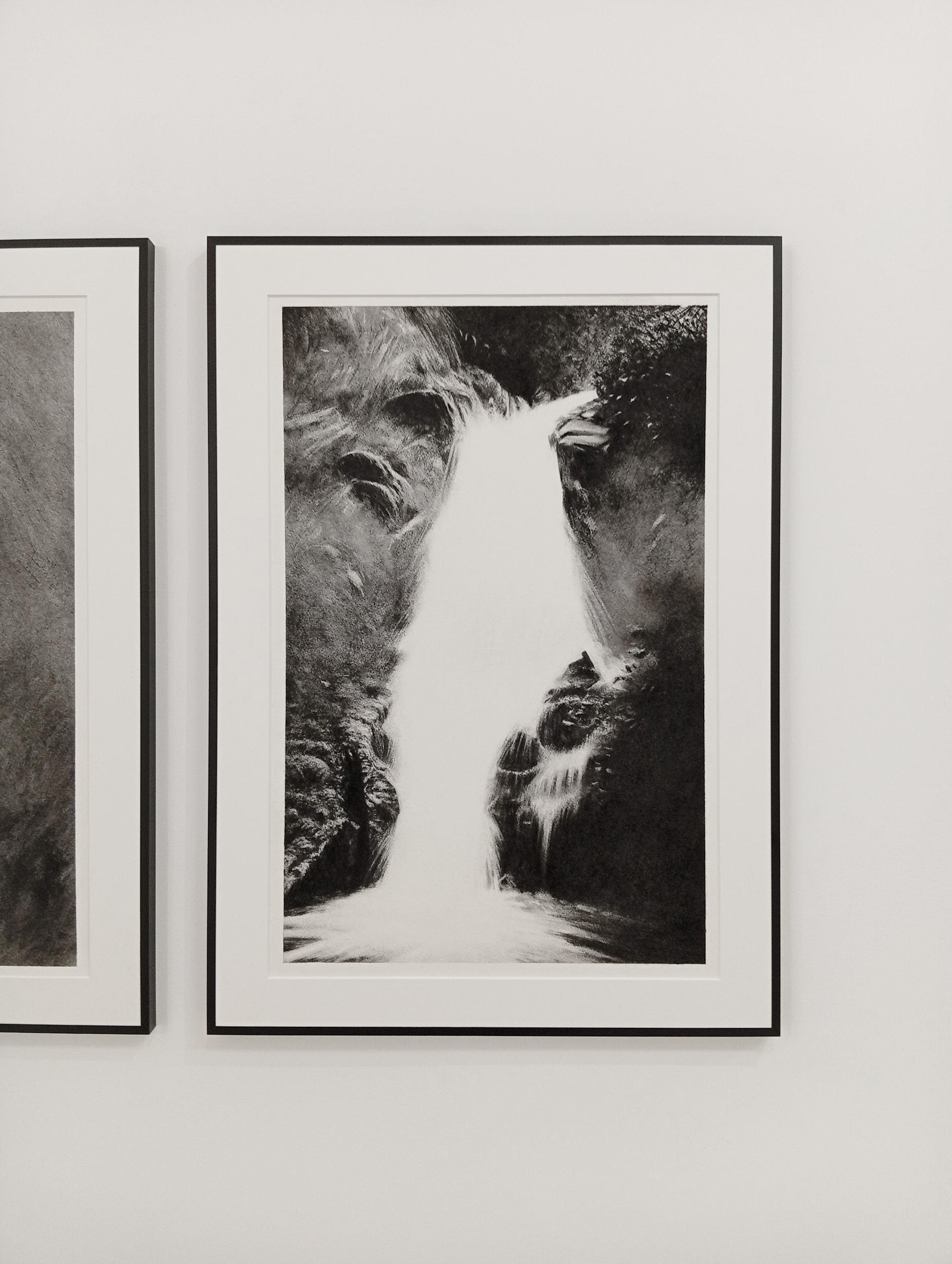 Point de Chute, Dibujo al Carbón, Paisaje Abstracto Contemporáneo, Cascada - Art de Fabien Granet