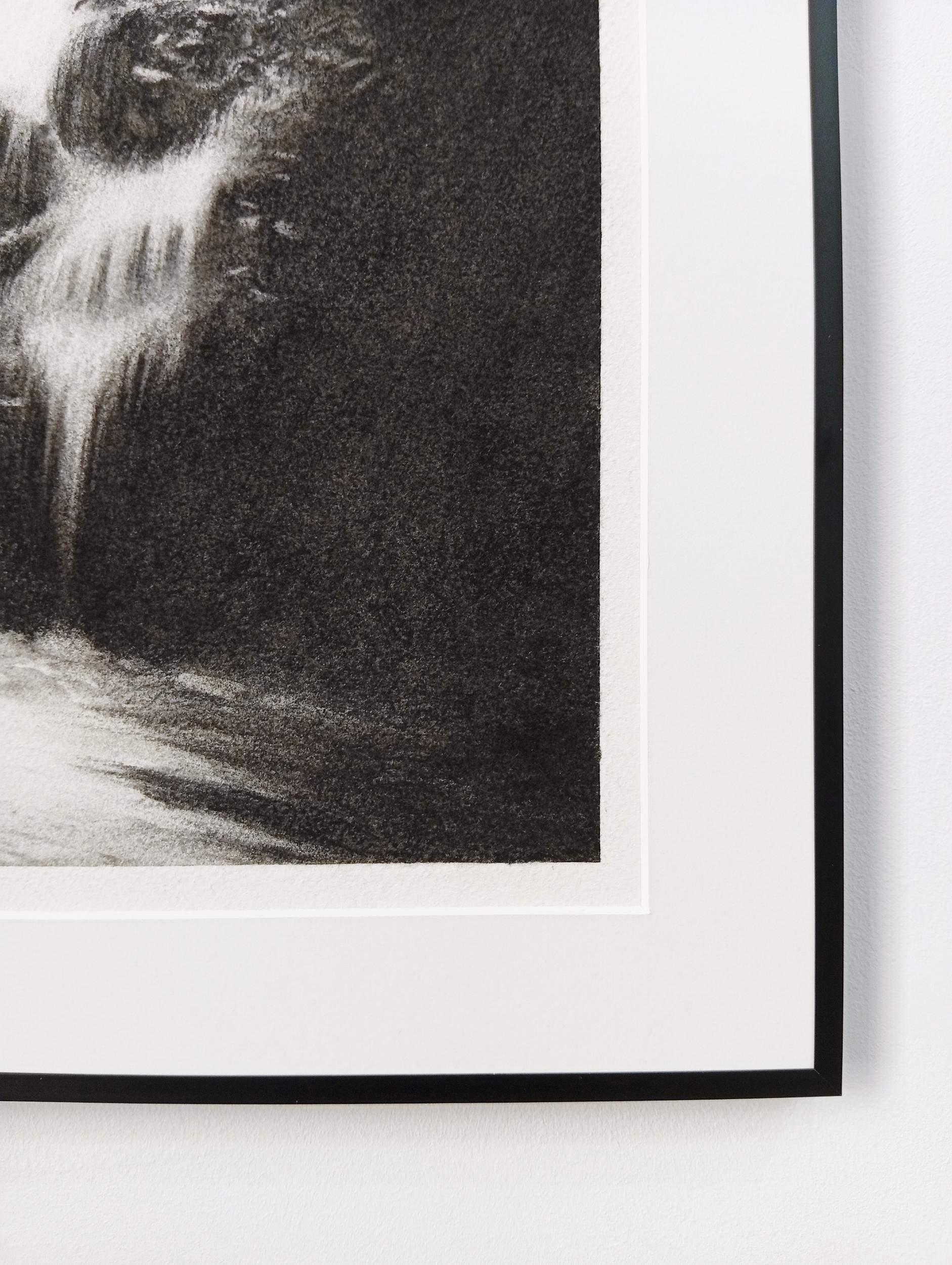 Point de Chute, Dibujo al Carbón, Paisaje Abstracto Contemporáneo, Cascada en venta 1