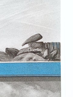 Contemporary landscape drawing in charcoal and pastel, minimalist artwork, Seas