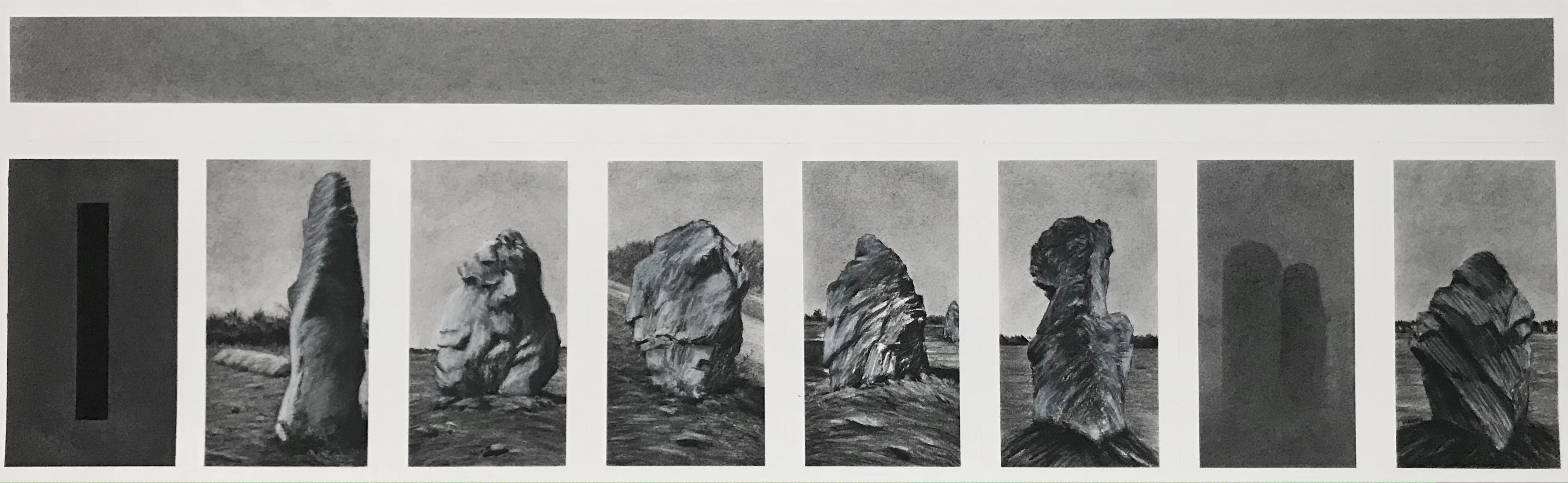 Alignement Lagatjar, Brittany France, Charcoal, Contemporary Landscape Drawing