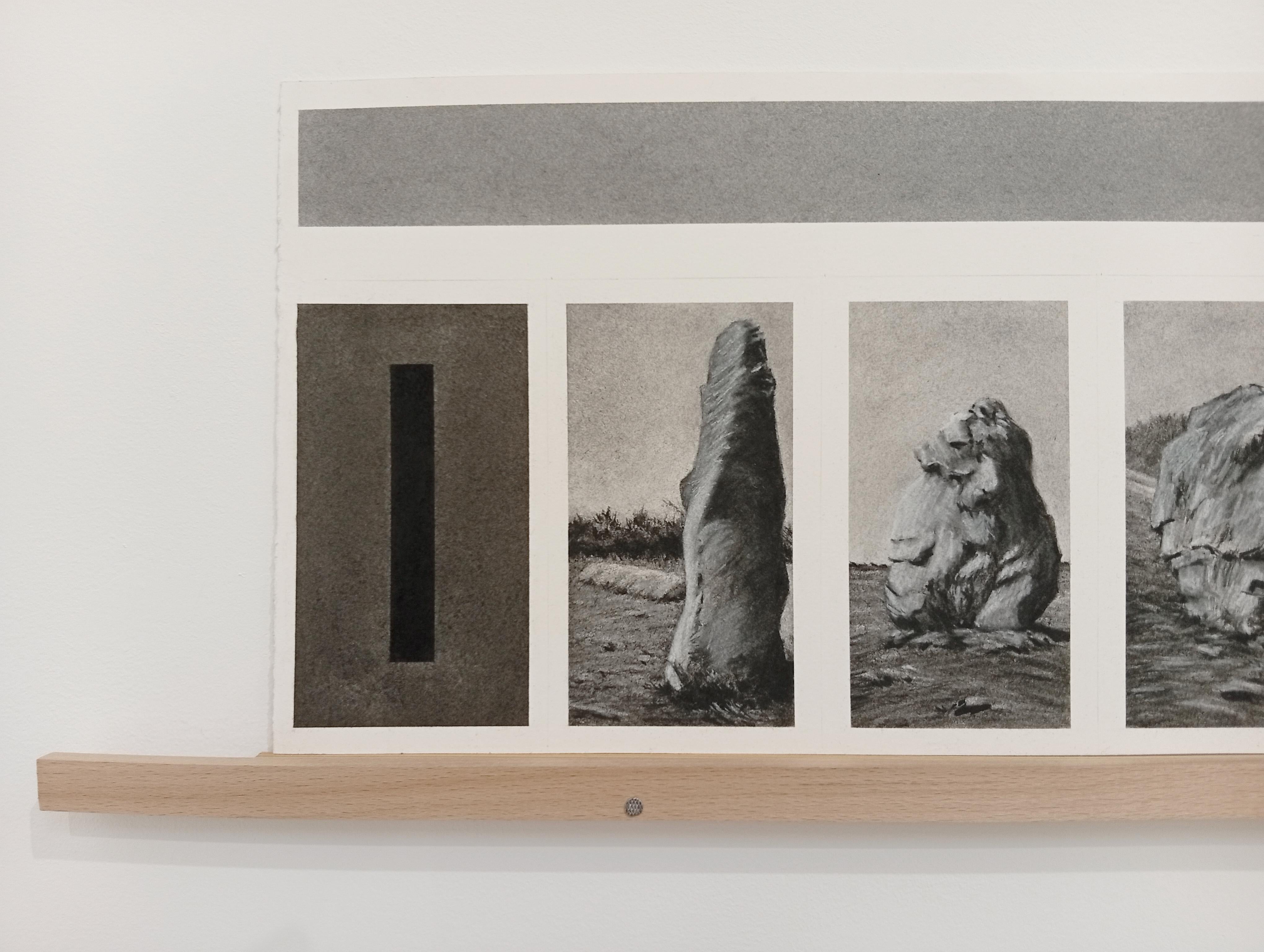 Alignement Lagatjar, Bretagne Frankreich, Kohle, Zeitgenössische Landschaftszeichnung im Angebot 2