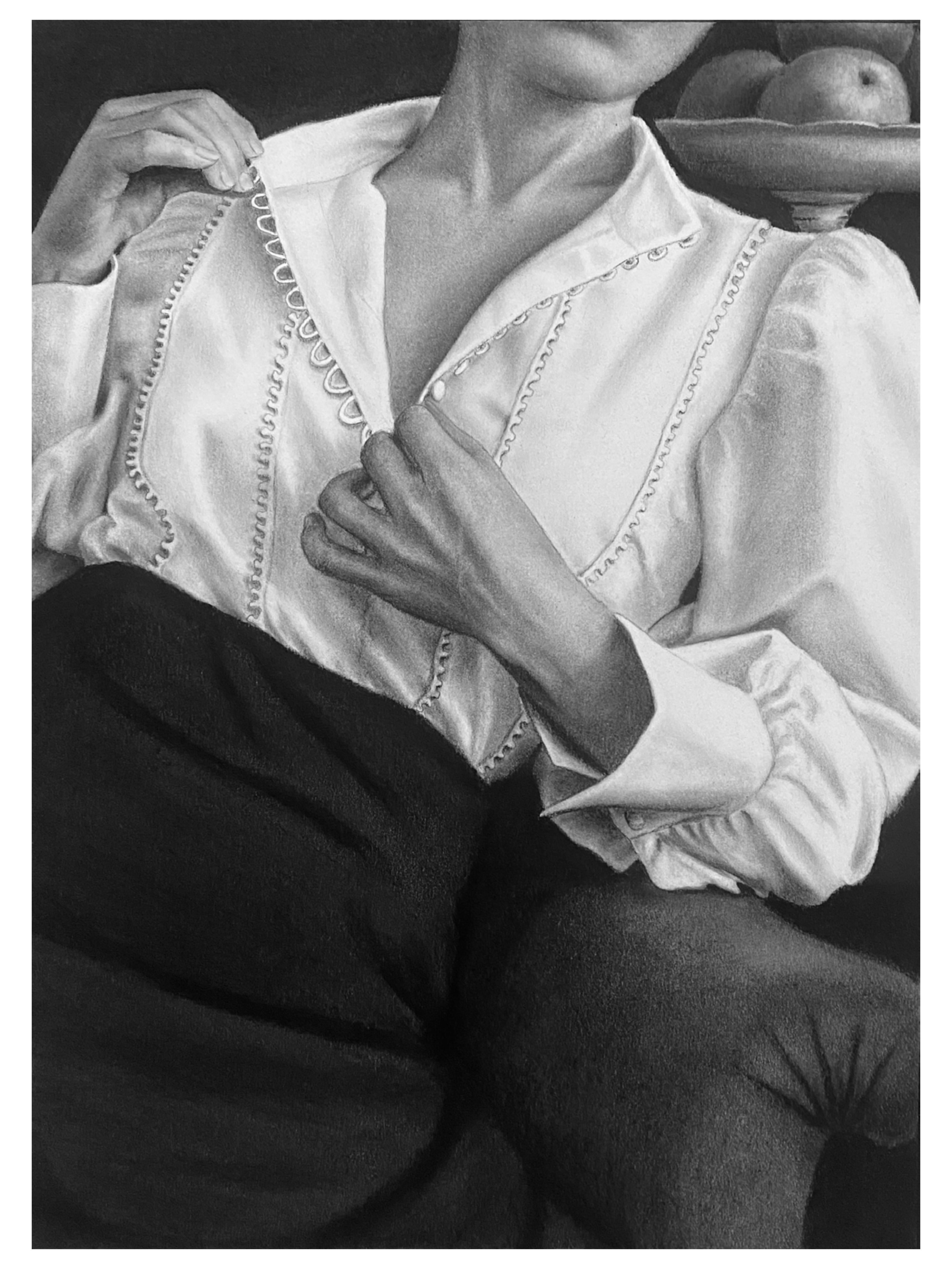 Après la pose mon cœur bat, Figurative Kohlezeichnung, Intime Szene