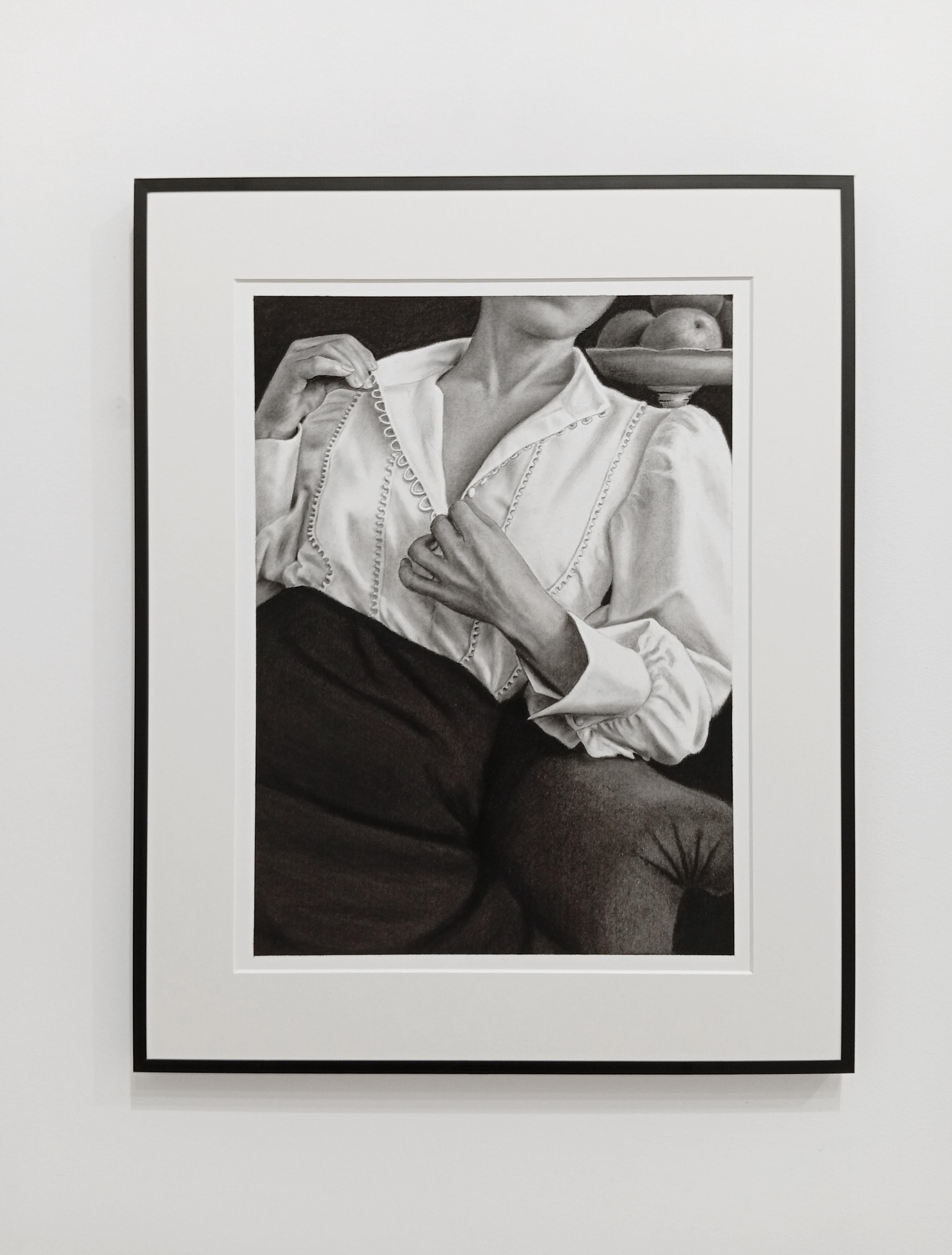 Après la pose mon cœur bat, Figurative Kohlezeichnung, Intime Szene im Angebot 1