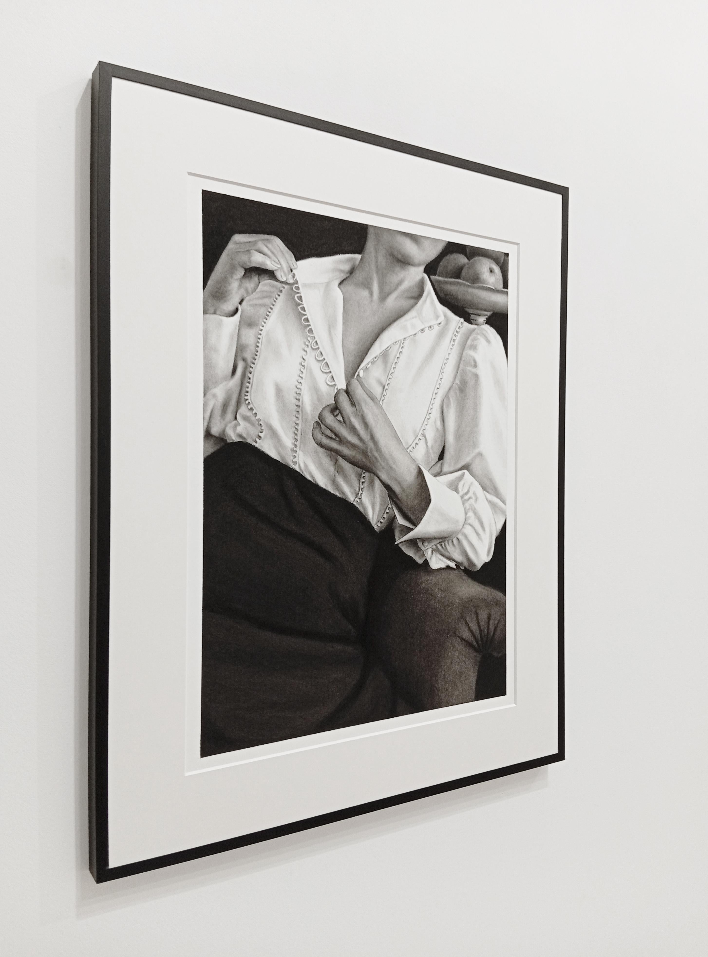 Après la pose mon cœur bat, Figurative Kohlezeichnung, Intime Szene im Angebot 3