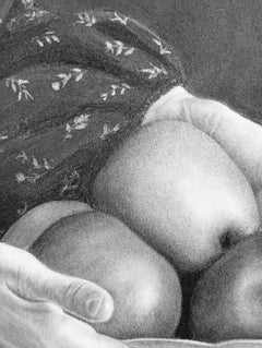 Compotier, Charcoal Original Drawing, Realistic Still Life with Apples