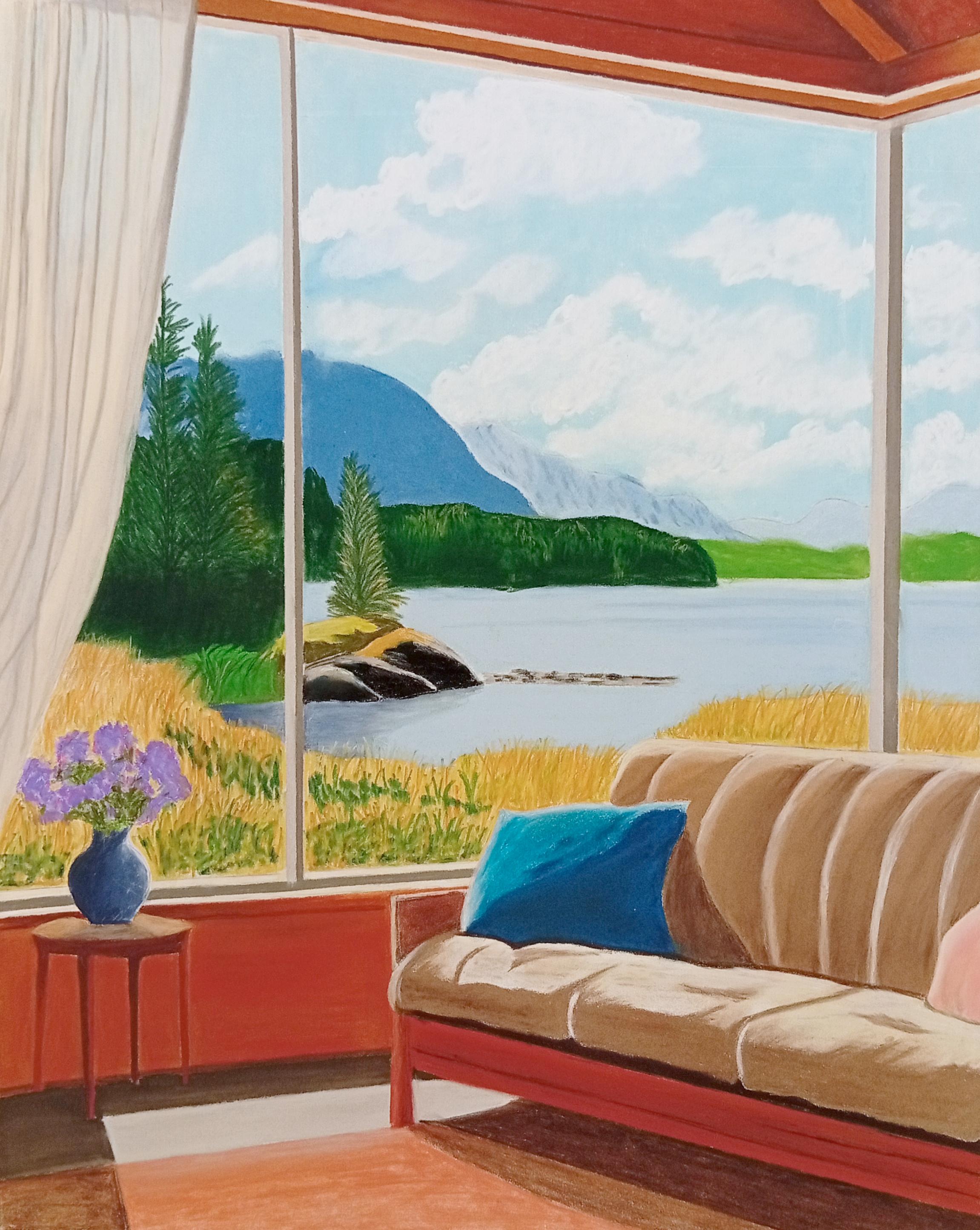 Sanfter Horizont, Original-Pastell, Innenszene mit Horizont-Landschaft