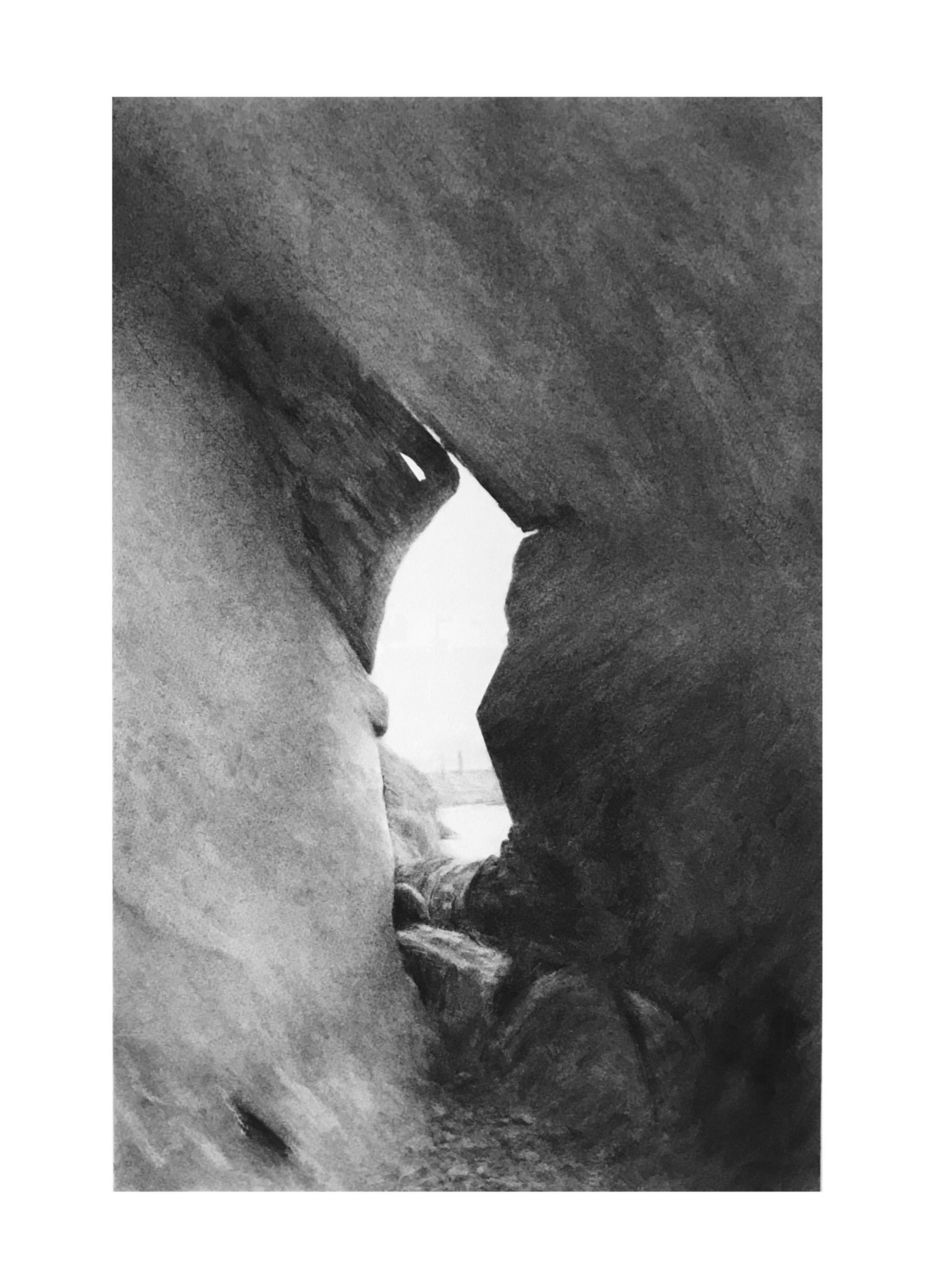 Point de Voir, Paisaje realista a carboncillo, Vista a través de formaciones de piedra
