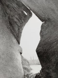 Point de Voir, Paisaje realista a carboncillo, Vista a través de formaciones de piedra