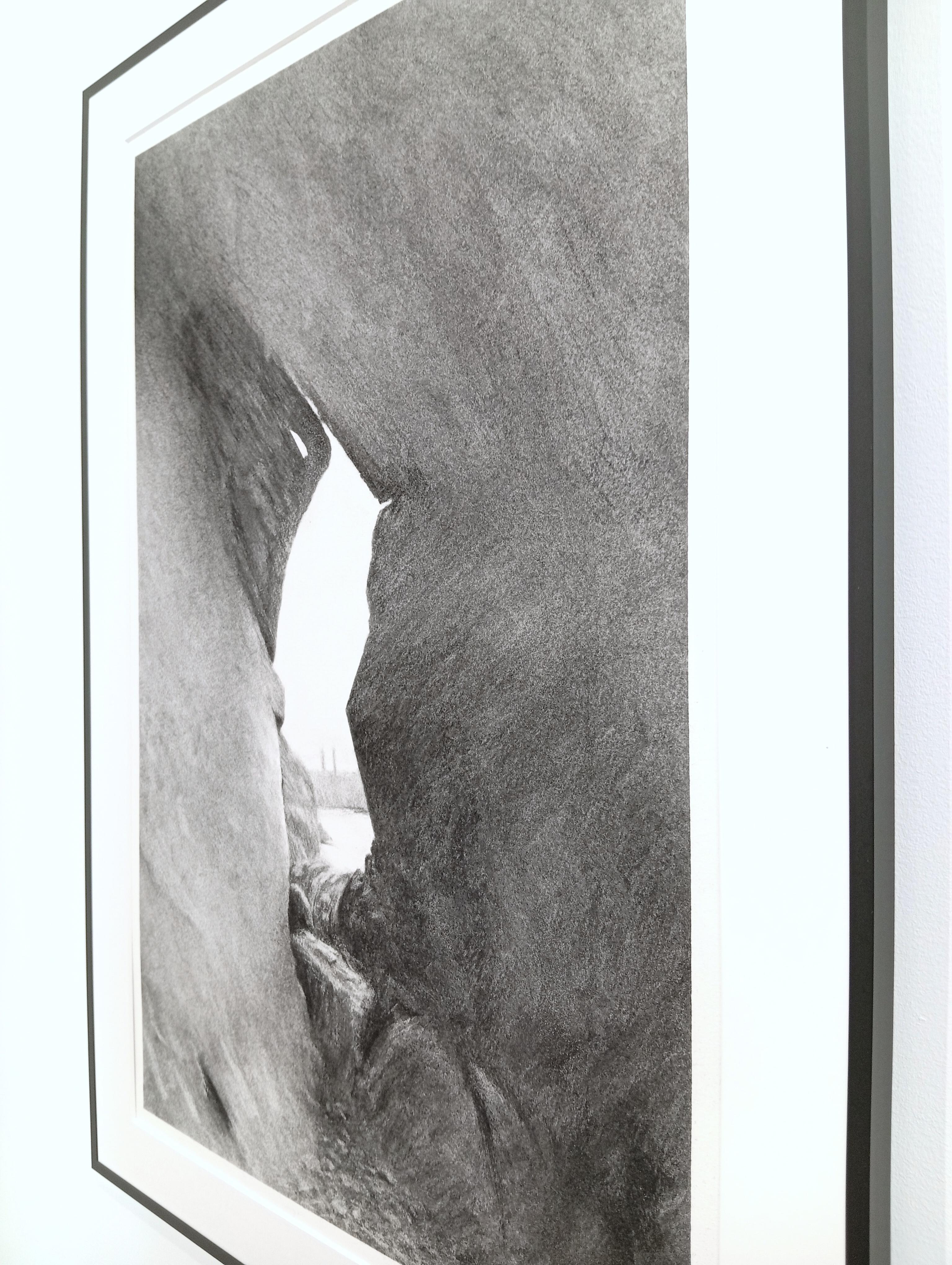 Point de Voir, Paesaggio realistico a carboncino, vista attraverso le formazioni di pietra in vendita 1