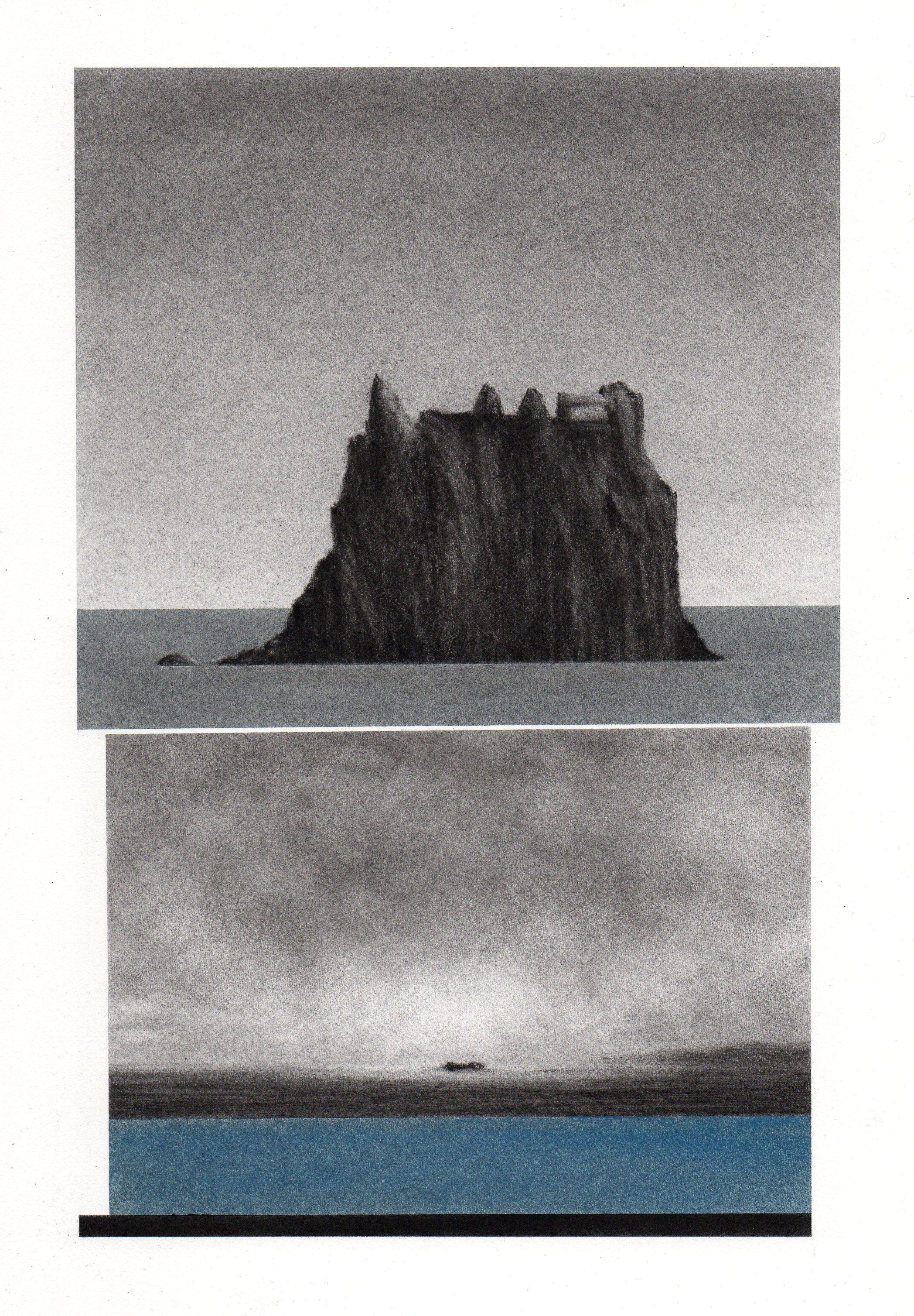 Seascape, Original Charcoal and Pastel, Abstract Drawing, Minimalist