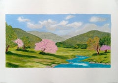 May Green, Paisaje original al óleo sobre papel, firmado, 30X42cm