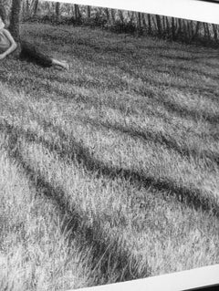 All'ombra, disegno originale a carboncino, realistico, disegno paesaggistico contemporaneo