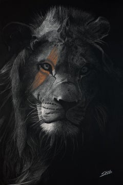 Inkosi (lion), pencil drawing, 2022, hyperrealism style, 6'5'', artist SKIMA