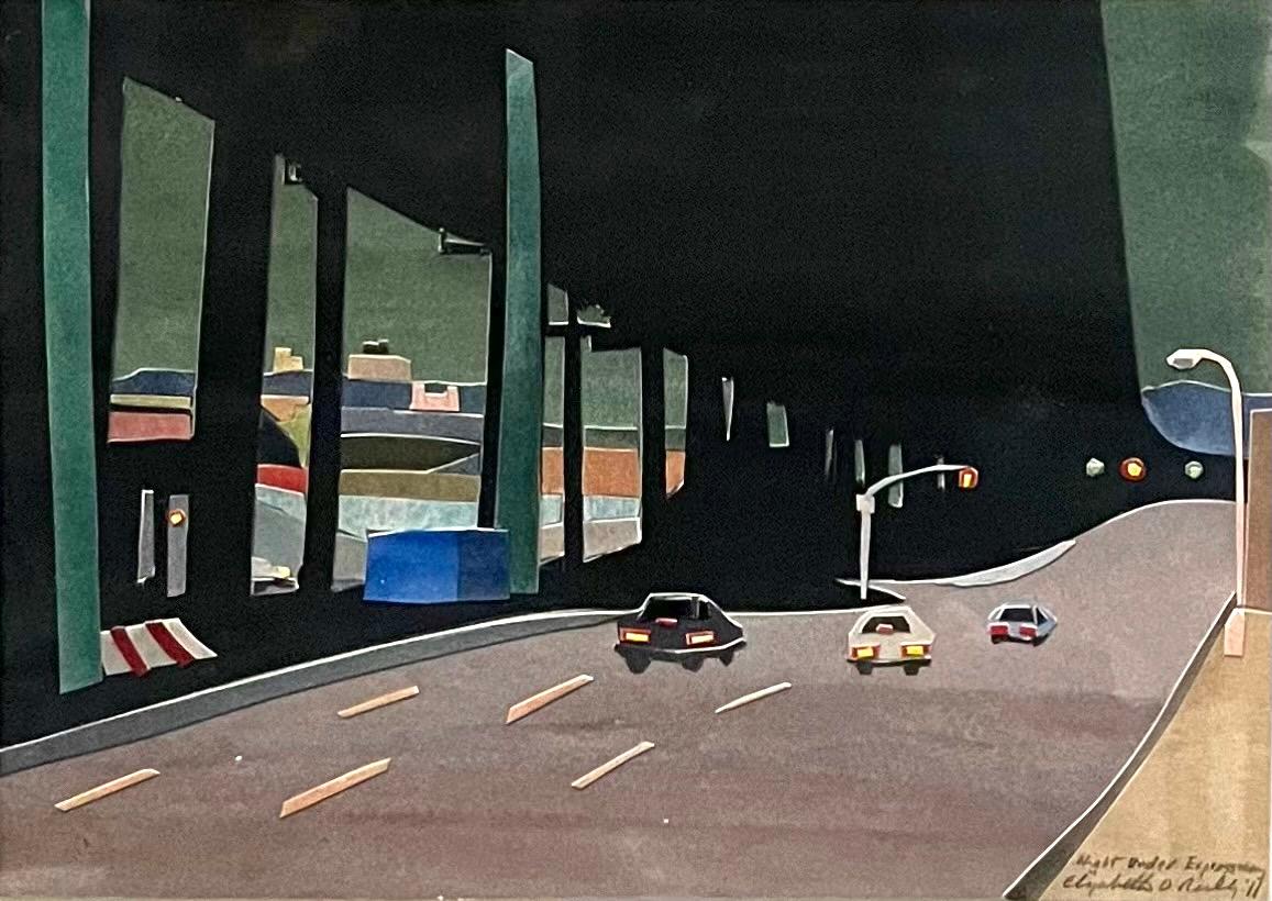 Elizabeth O'Reilly Landscape Art - Night Under Expressway