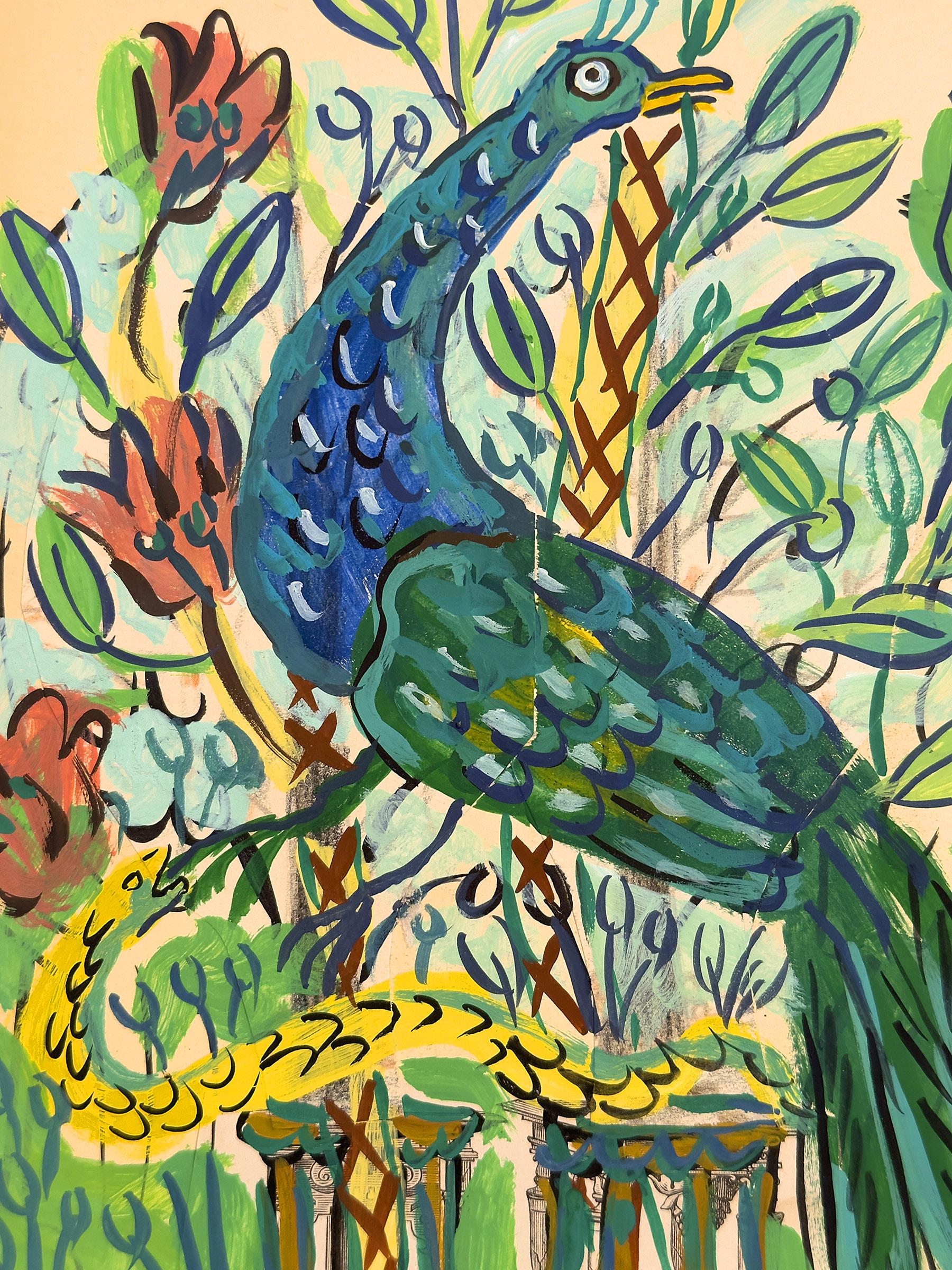 Drawing in gouache, made on a sheet of paper with lithographs from the 19th century (on the back), found in antique shops in Brussels, Belgium.

Bela Silva's work, so organic and colorful, expresses itself a lot in all imaginable shades of green and