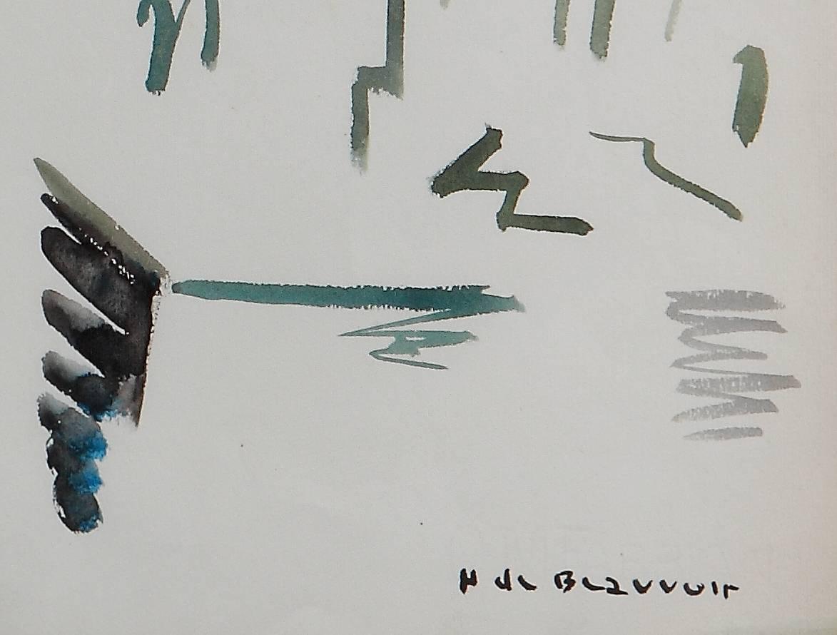 Watercolor on paper, 1960 by Hélène de Beauvoir, French. Signed lower right: H de Beauvoir. Framed. 
Measurements: 18.9 x 26.18 in ( 48 x 66,5 cm )


