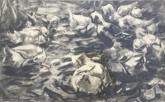 Dessin sur papier « Entengruppe in bewegtem Wasser » (Entengruppe dans bewegtem water) par Alexander Koester
