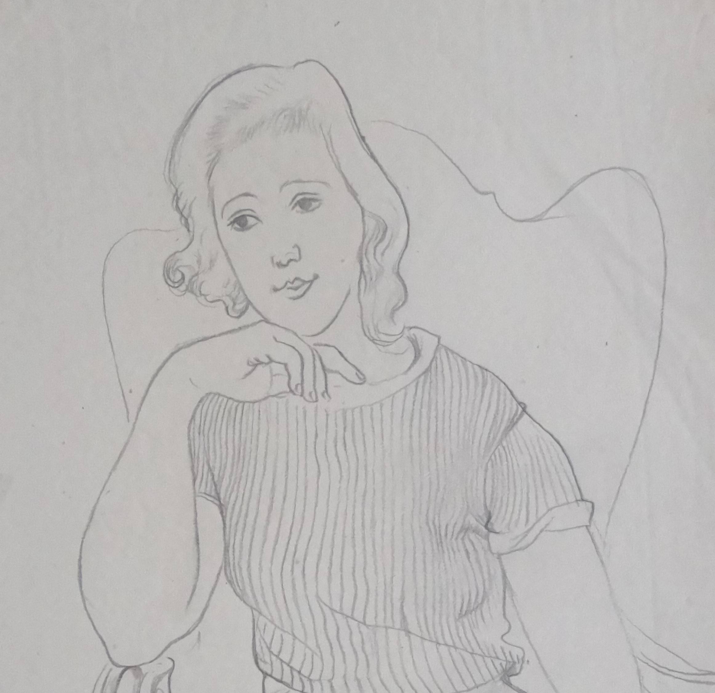 August Wilhelm Dressler Zeichnung „Junge Frau in einem Sessel sitzt“, 1933 im Angebot 3
