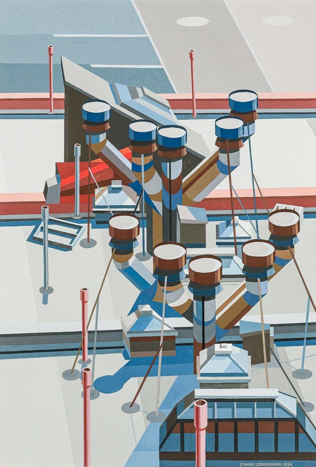 "Rooftops," Edmund Lewandowski, Precisionism Modernist Industrial Factory Scene